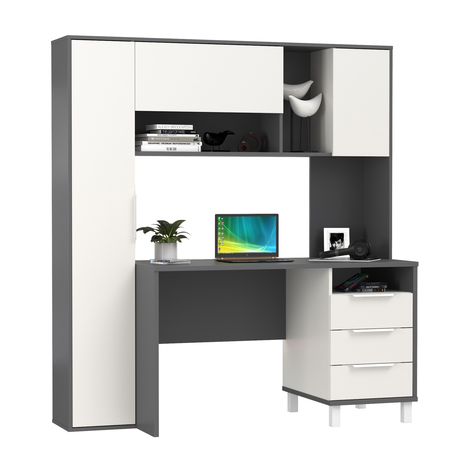 Изображение товара Стол офисный Mobi Комфорт 12.95N 162x180x60 см ЛДСП цвет темно-серый/белый премиум