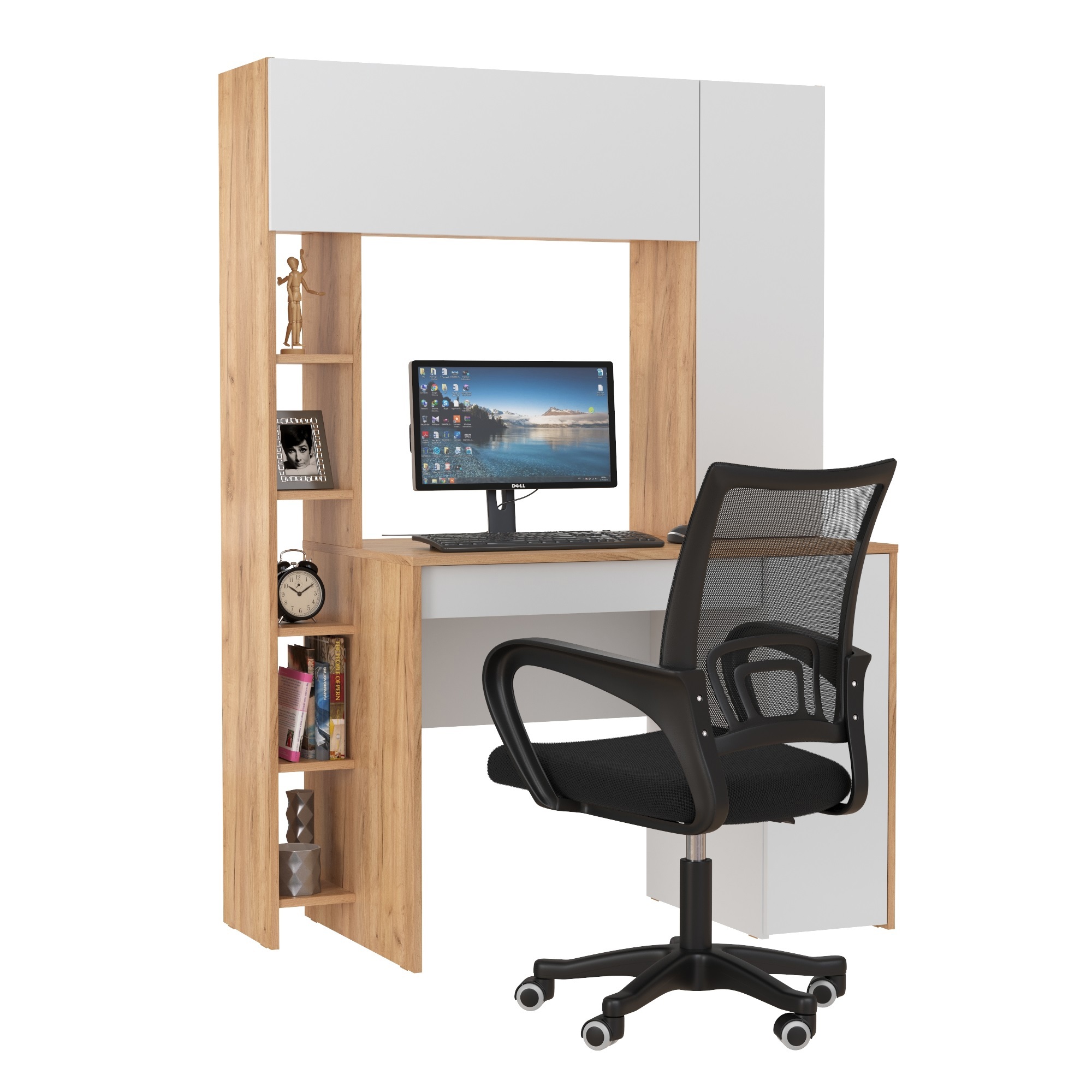 Изображение товара Комплект компьютерный стол и кресло Mobi Комфорт 12.71 белый/черный/дуб золотой