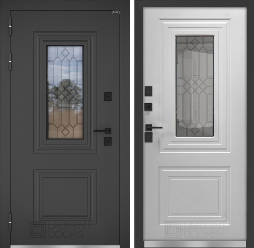 Изображение товара Входная дверь уличная Лабиринт Верса левый 205x88см цвет муар черный/белый софт