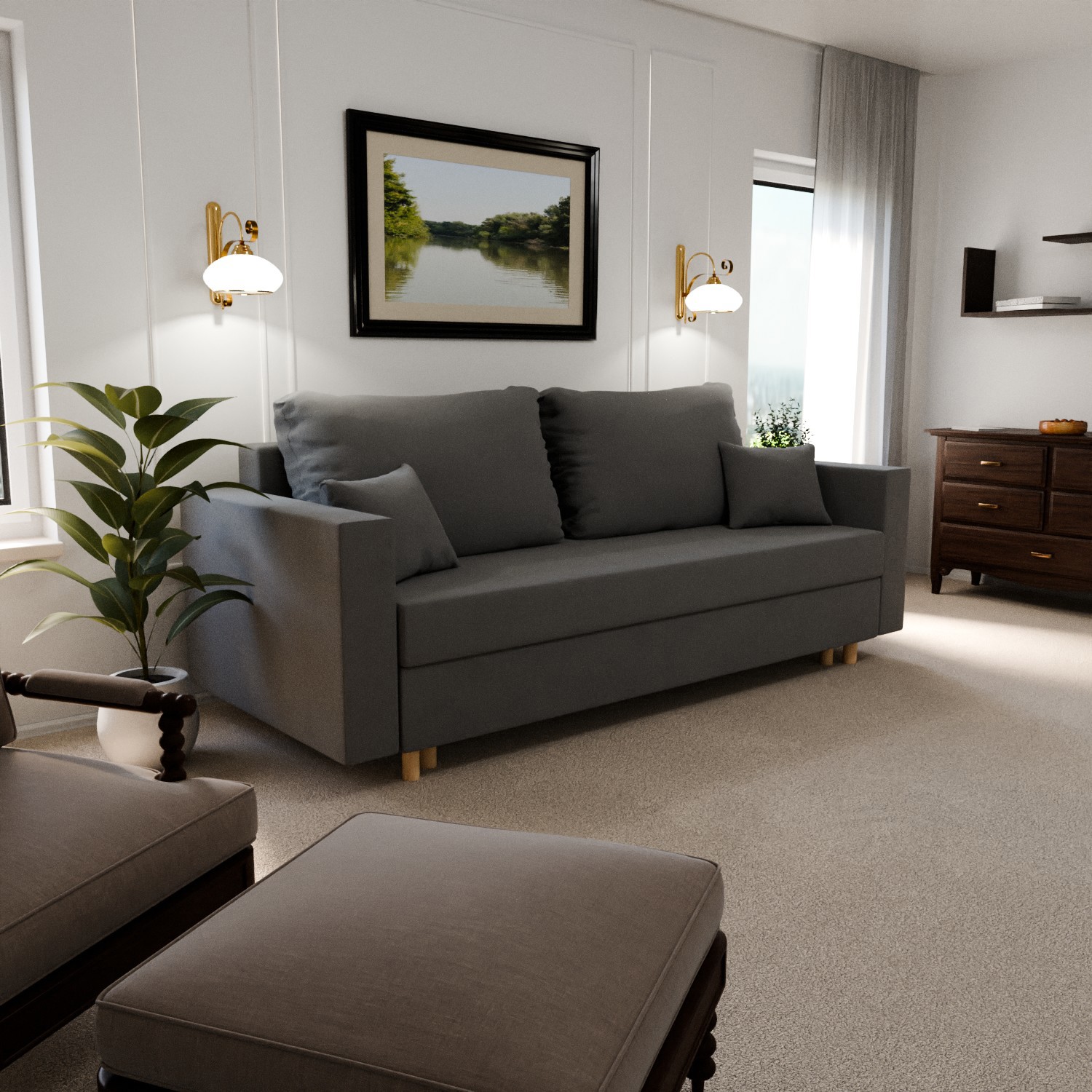 Изображение товара Раскладной диван Yorcom Пульсар 220x80x100 см велюр серый Лофт