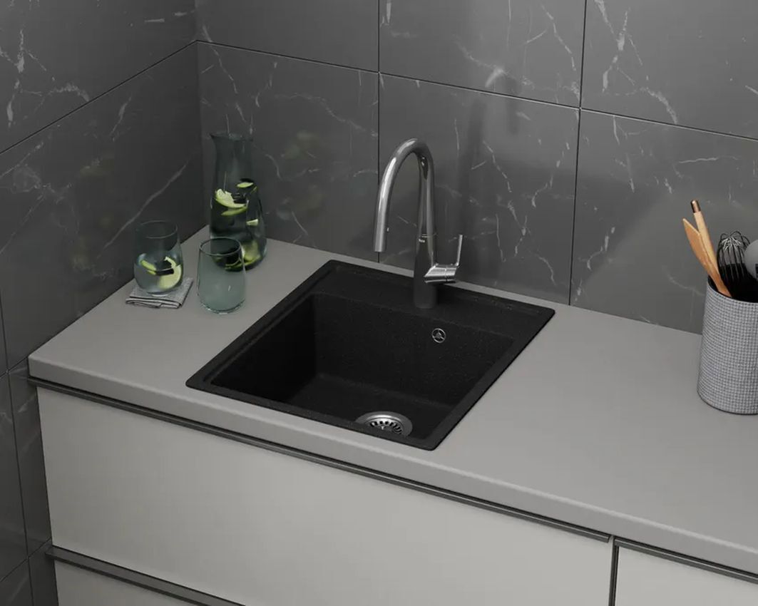 Изображение товара Раковина для кухни PR0006 из мрамора черный камень 48.5x42.5 см