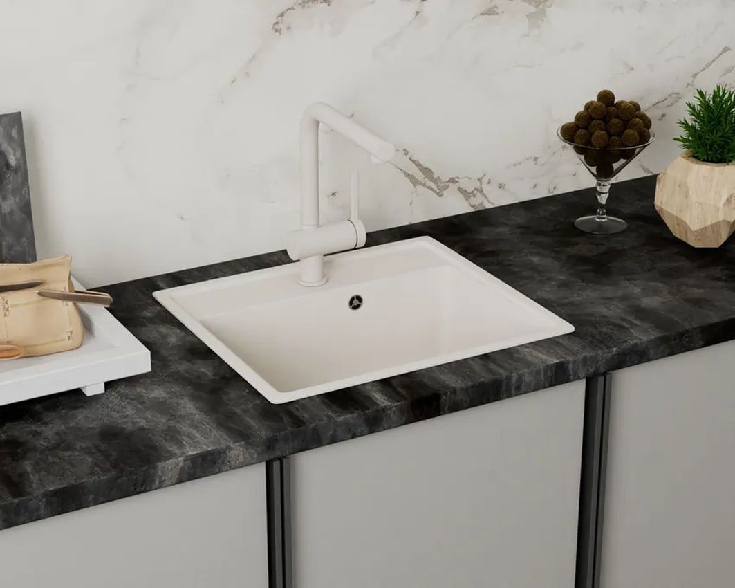 Изображение товара Раковина для кухни PR0007 из мрамора 42x49 см белая, инталлированная