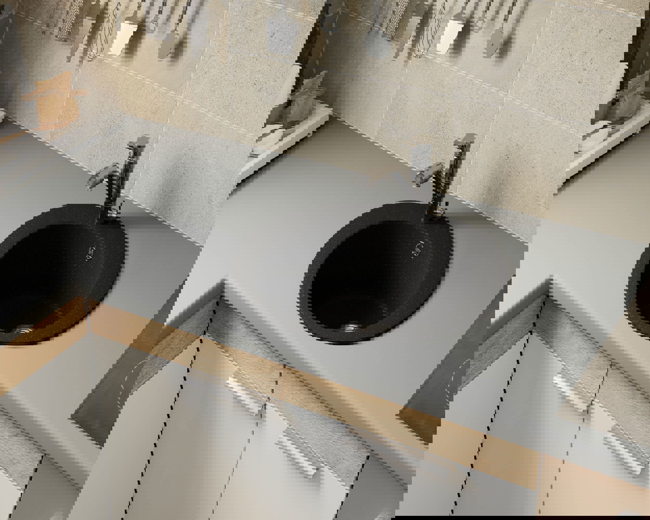 Изображение товара Раковина PR0002 без выпуска 47.50x47.50 см глубина чаши 47.50 см мрамор цвет черный камень