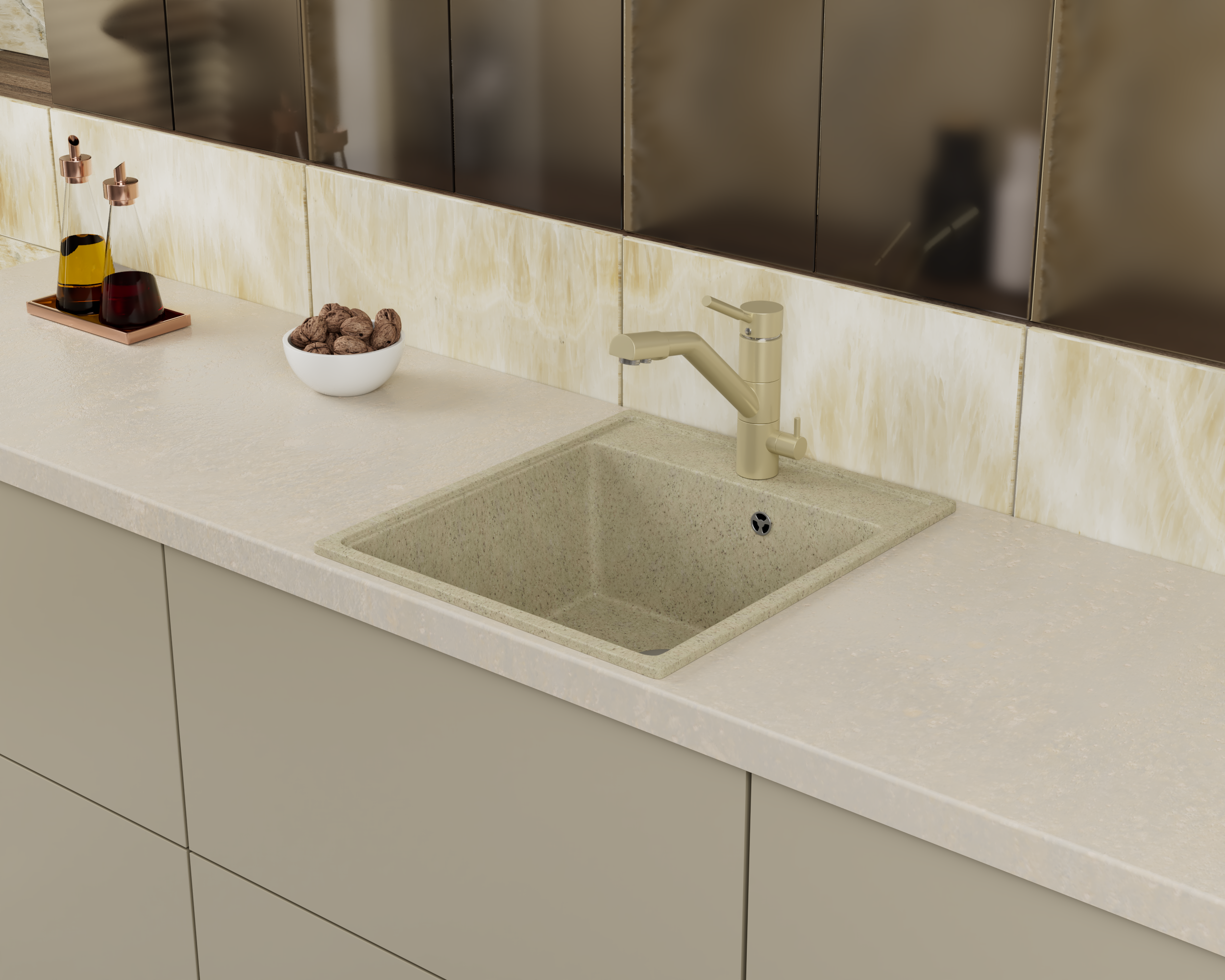 Изображение товара Мойка для кухни Bauedge PR0015 из мрамора бежевый 48.5x42.5 см