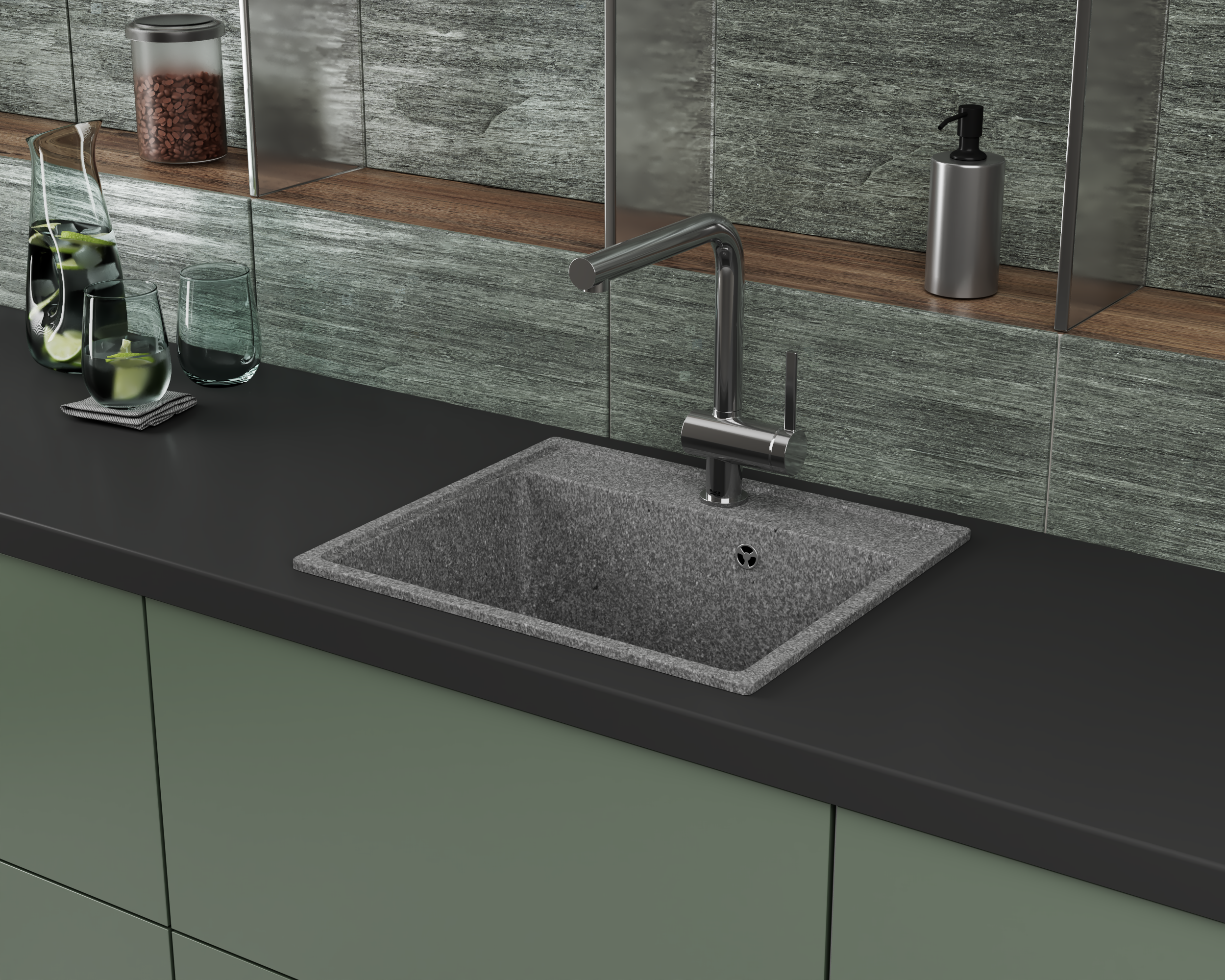 Изображение товара Мойка для кухни Bauedge 48.5x42.5 см из мрамора серого цвета