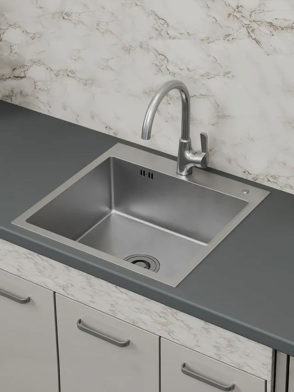 Изображение товара Мойка для кухни Bauedge KT5050S 50x50 см глубина чаши 19.5 см нержавеющая сталь цвет сатин