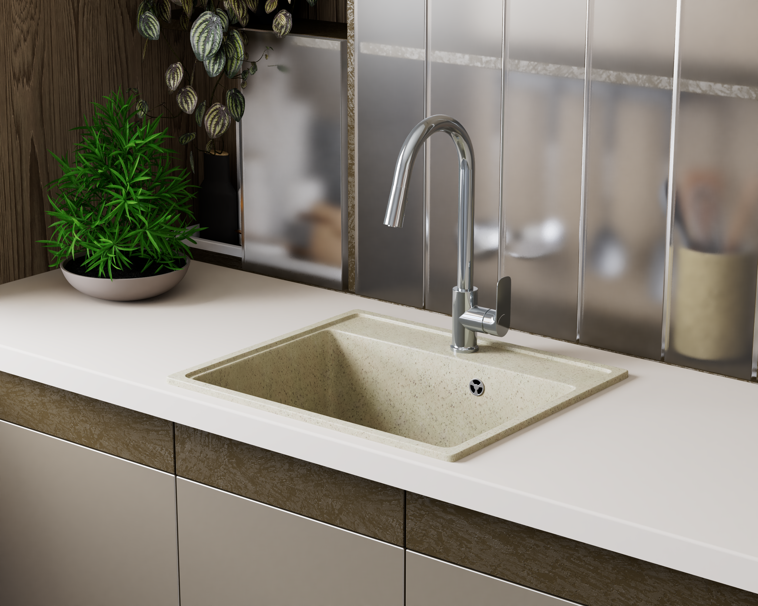 Изображение товара Мойка для кухни Bauedge PR0016 из мрамора 48.5x42.5 см бежевый