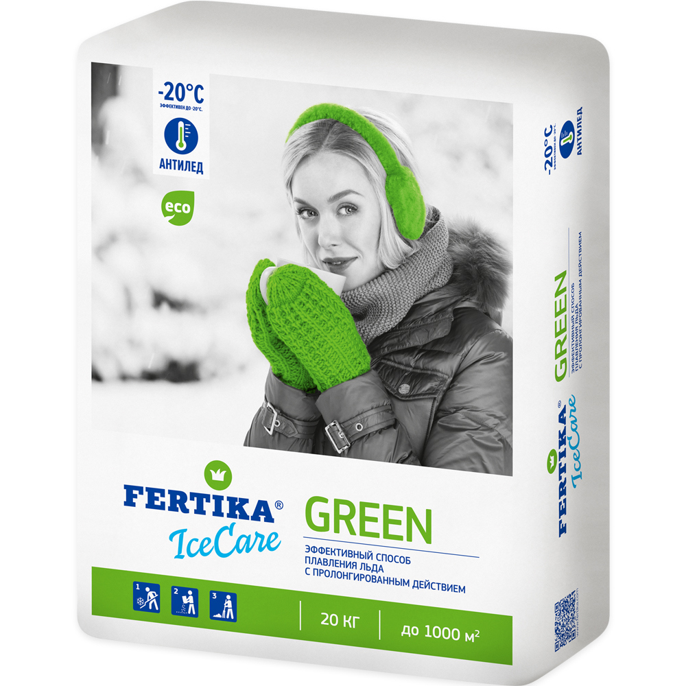 Изображение товара Противогололедный реагент IceCare Green до -20 градусов 20 кг для тротуаров дорог и пандусов