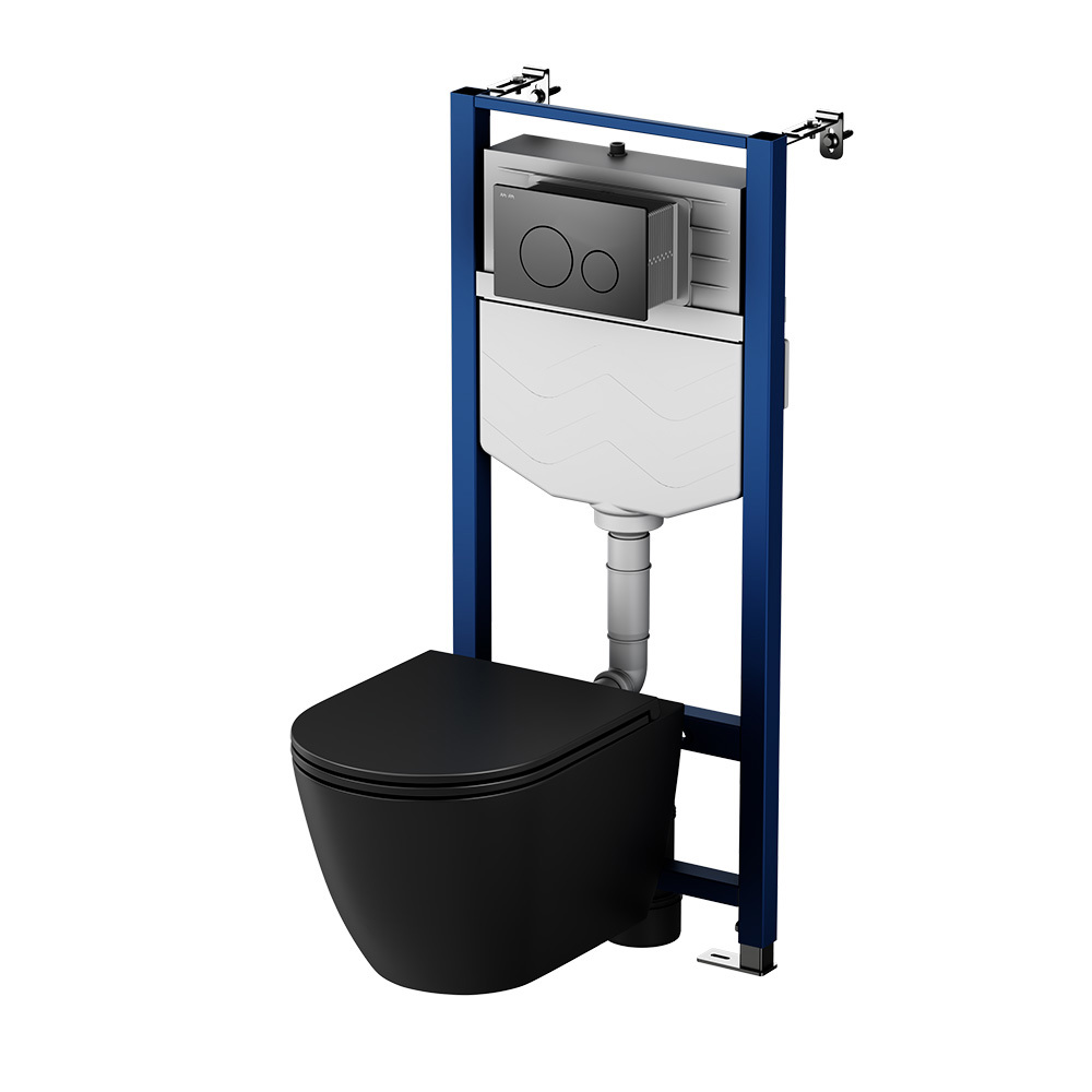 Изображение товара Комплект инсталляции с унитазом AM.PM Struktura безободковый 3/6л черный Изображение товара Комплект инсталляции с унитазом AM.PM Struktura безободковый 3/6л черный