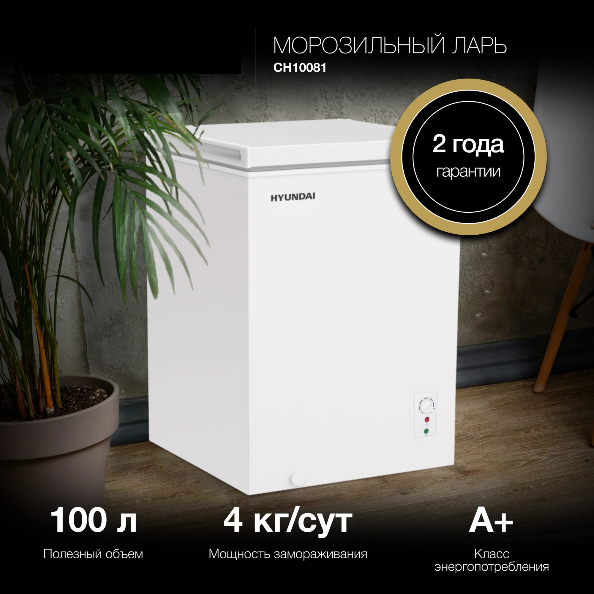 Изображение товара Морозильный ларь Hyundai 2032841 50x88x58 см цвет белый Изображение товара Морозильный ларь Hyundai 2032841 50x88x58 см цвет белый