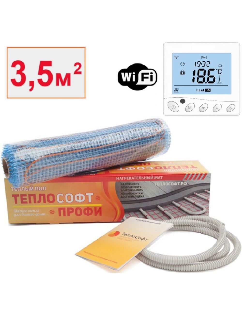 Изображение товара Нагревательный мат Теплософт 3.5 м² 525 Вт 35525/WI-FI Изображение товара Нагревательный мат Теплософт 3.5 м² 525 Вт 35525/WI-FI