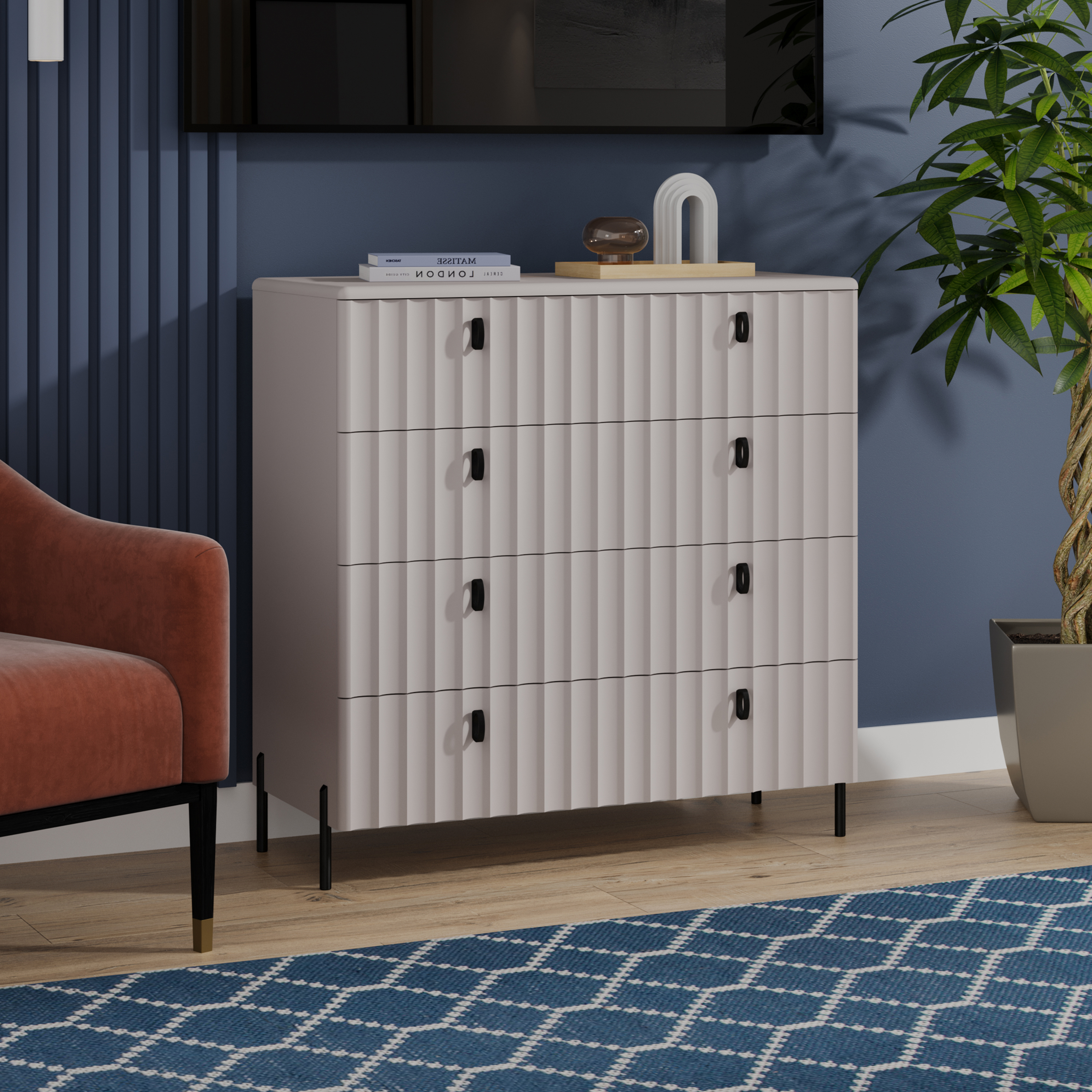 Изображение товара Комод Трия Тиффани 4 ящика 91х41х93 см ЛДСП цвет кашемир/кашемир матовый