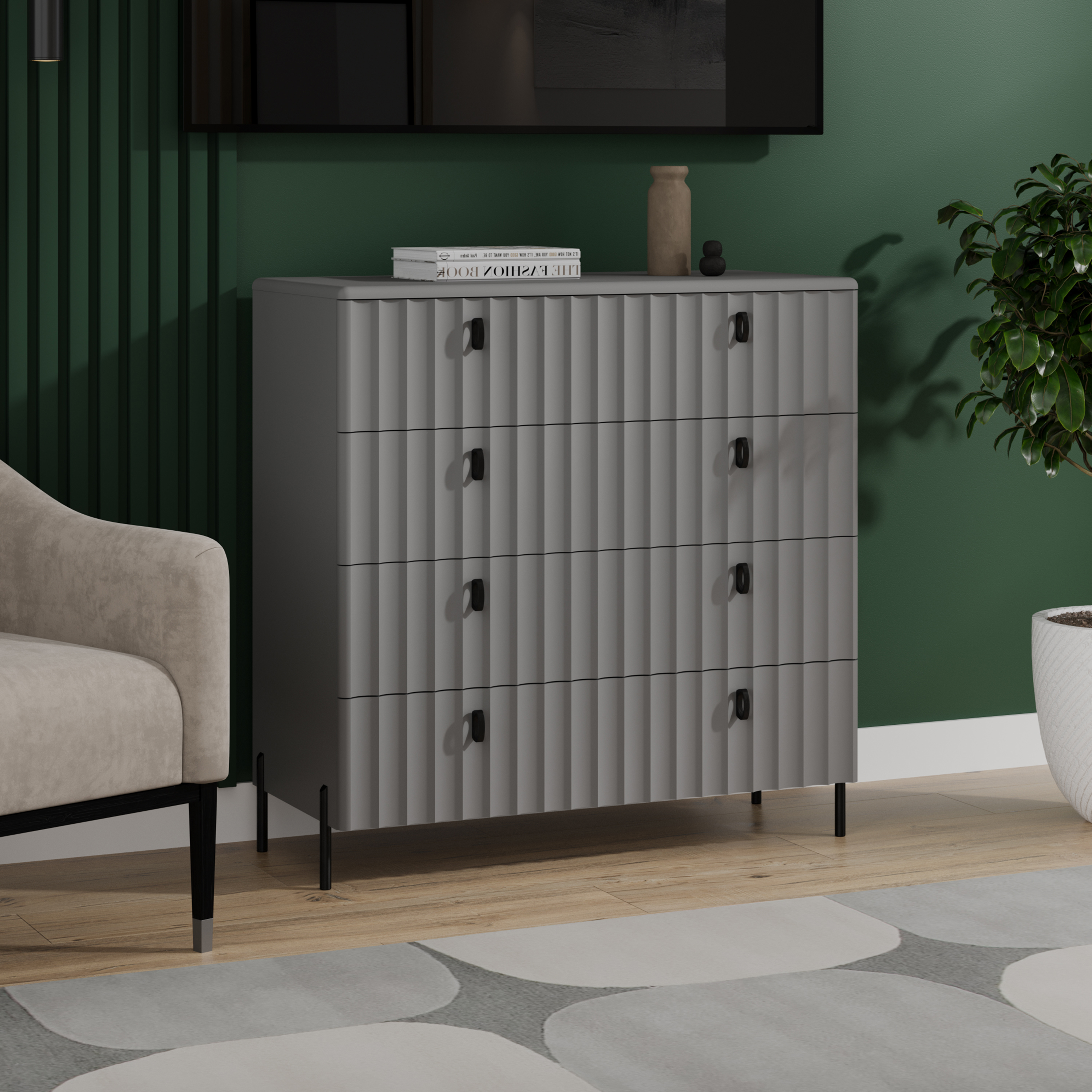 Изображение товара Комод Трия Тиффани 4 ящика серый графит современный стиль из ЛДСП