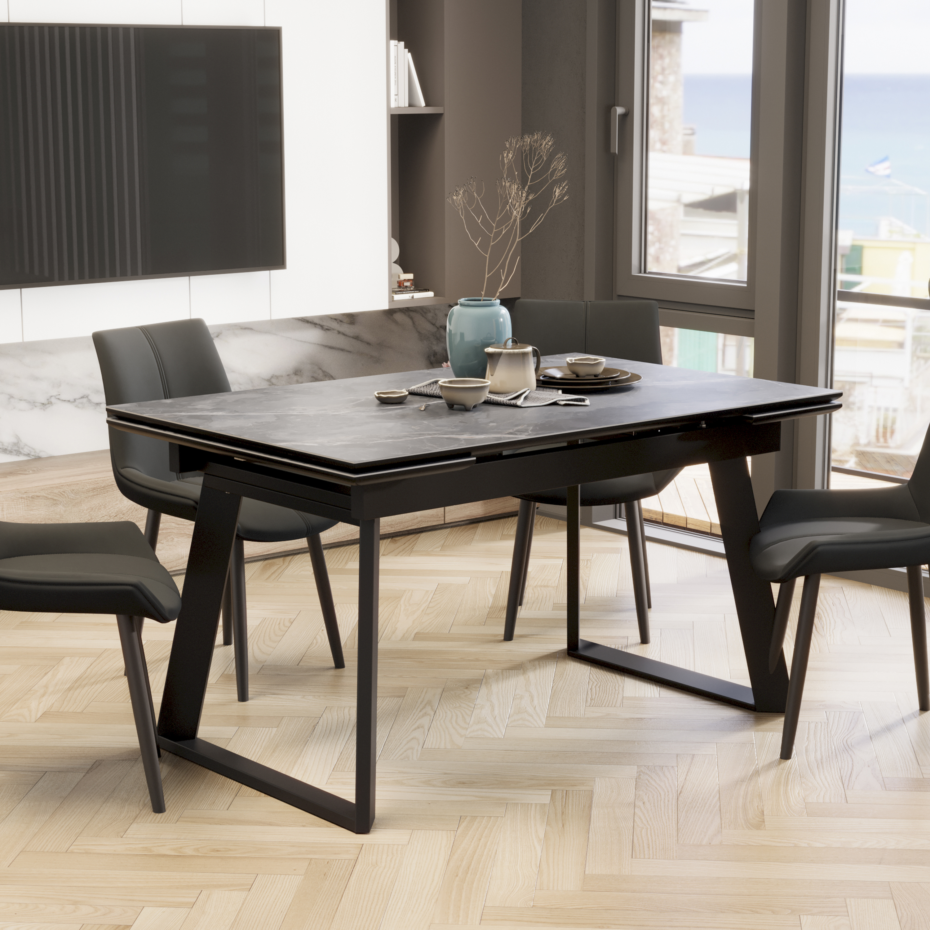 Изображение товара Обеденный раздвижной стол Трия 261683 140x140 см с керамогранитом и МДФ