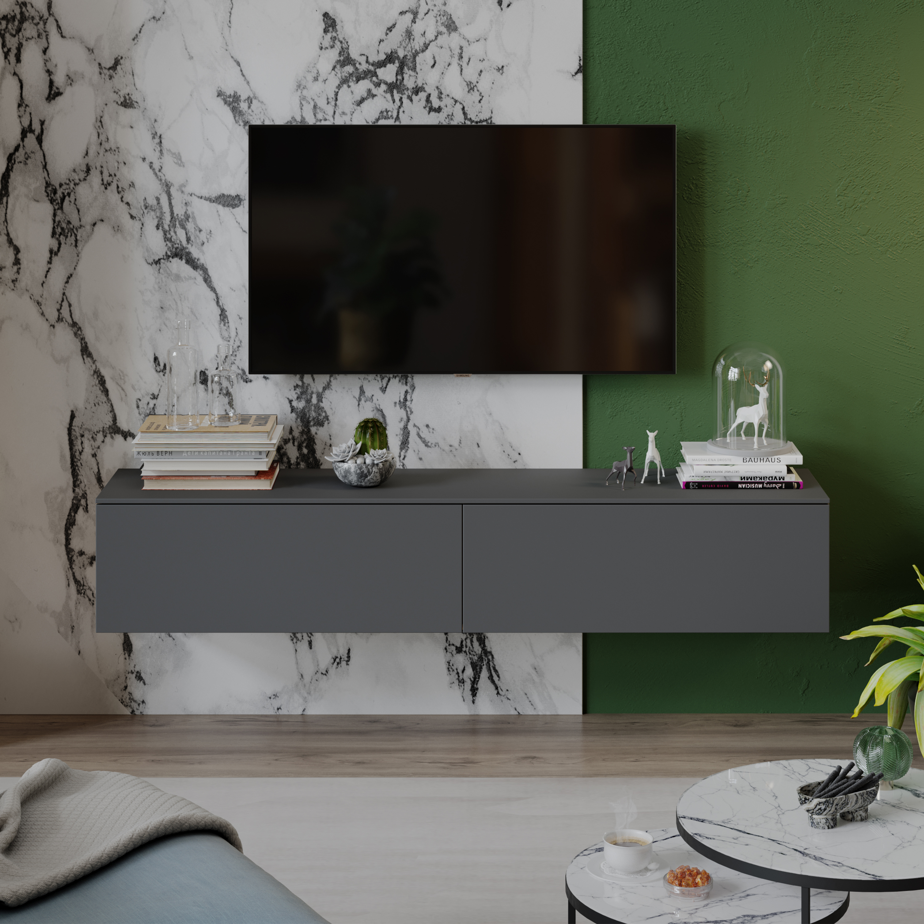 Изображение товара Тумба под телевизор Трия 244964 180x37 см графит современная мебель для гостиной