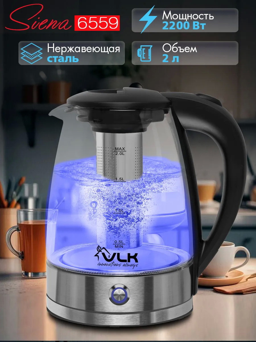 Изображение товара Электрический чайник 2 л Vlk SIENA-6559 стекло цвет прозрачный