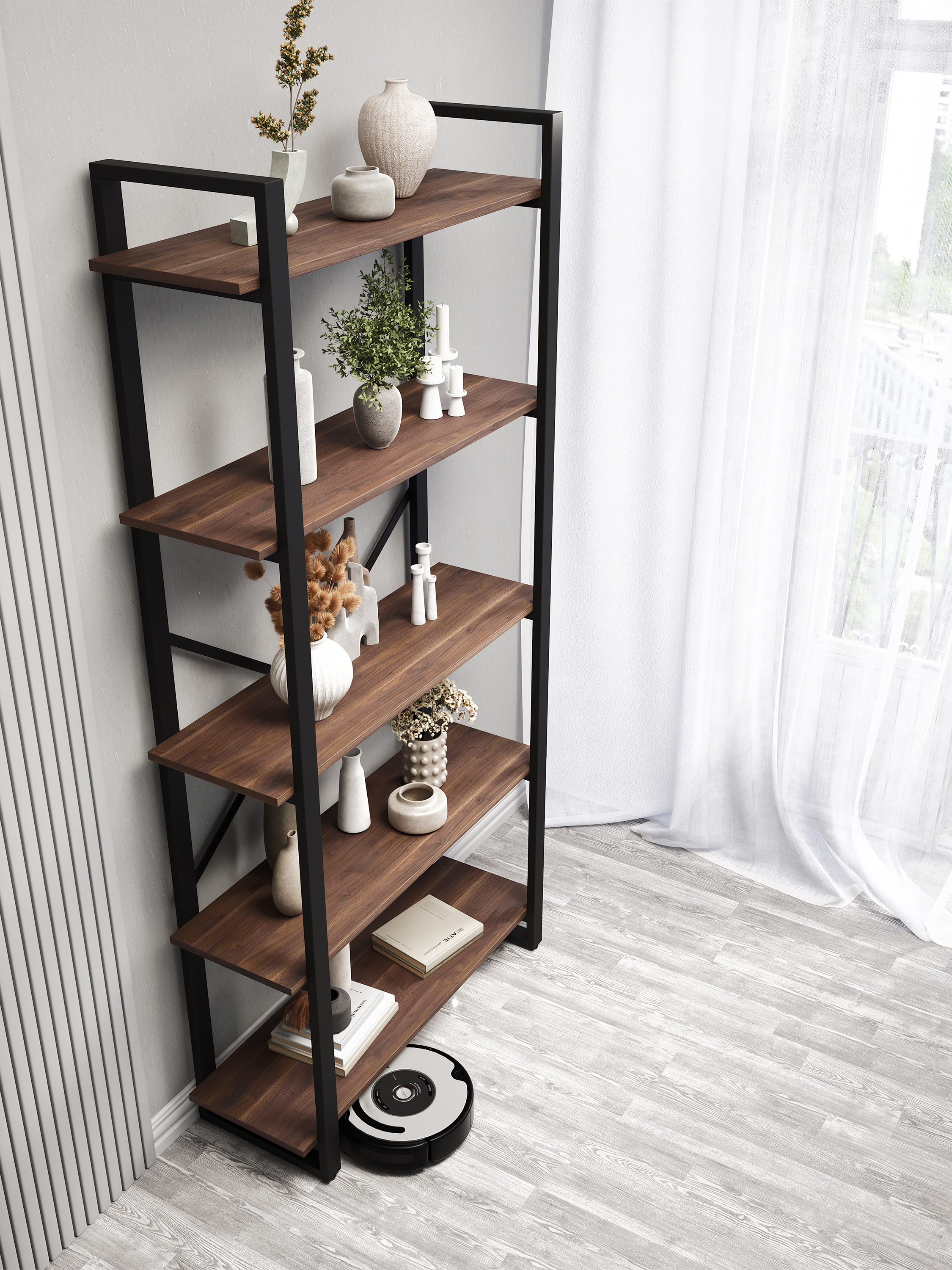 Изображение товара Стеллаж A1 home Stefan 5 полок 90x180x31 см металл цвет американский орех