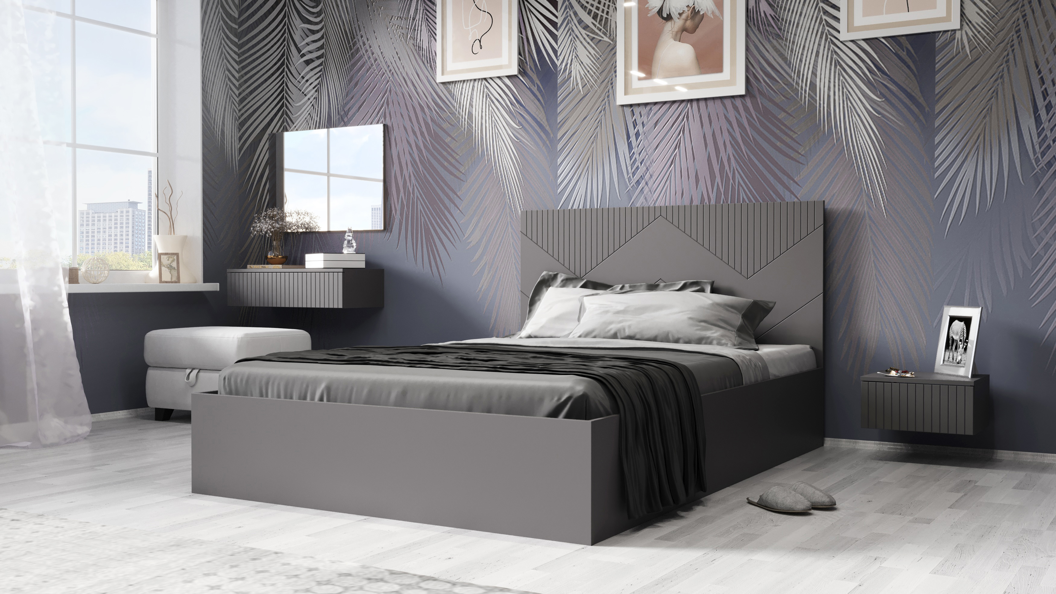 Изображение товара Двуспальная кровать Шарм 160x200 см с ортопедическим основанием и МДФ матовым цвет серый