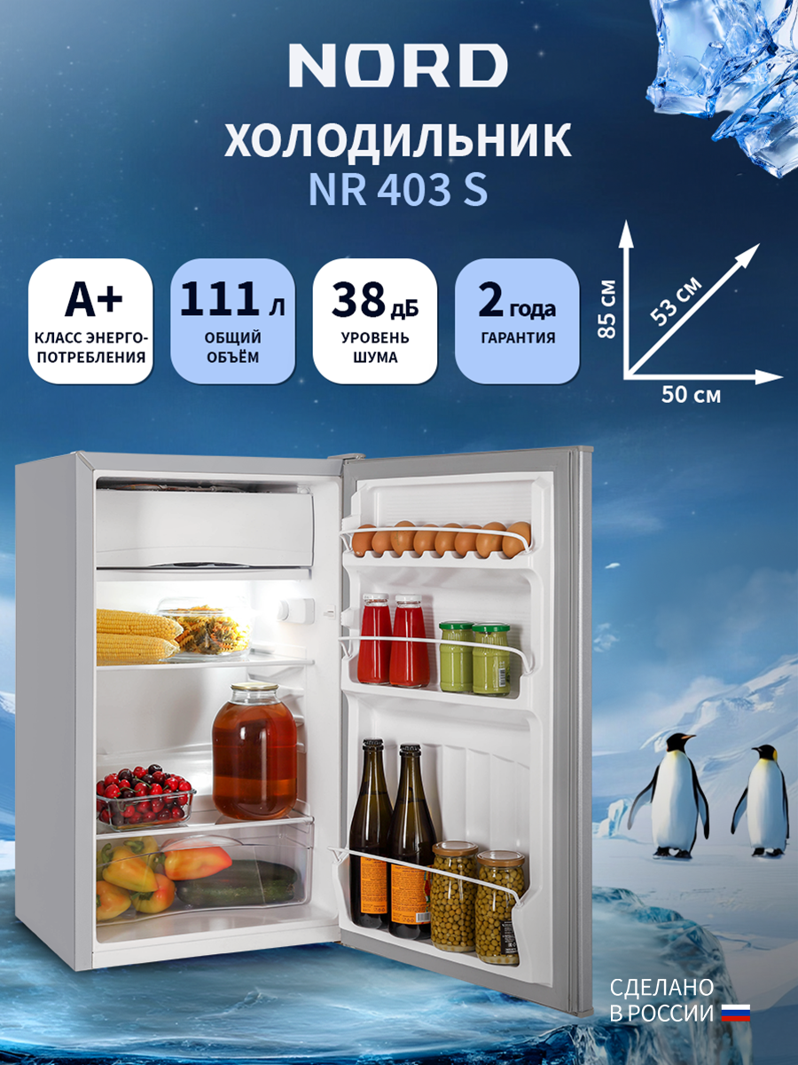 Изображение товара Отдельностоящий холодильник NORD NR 403 S серебристый 111 л энергоэффективный