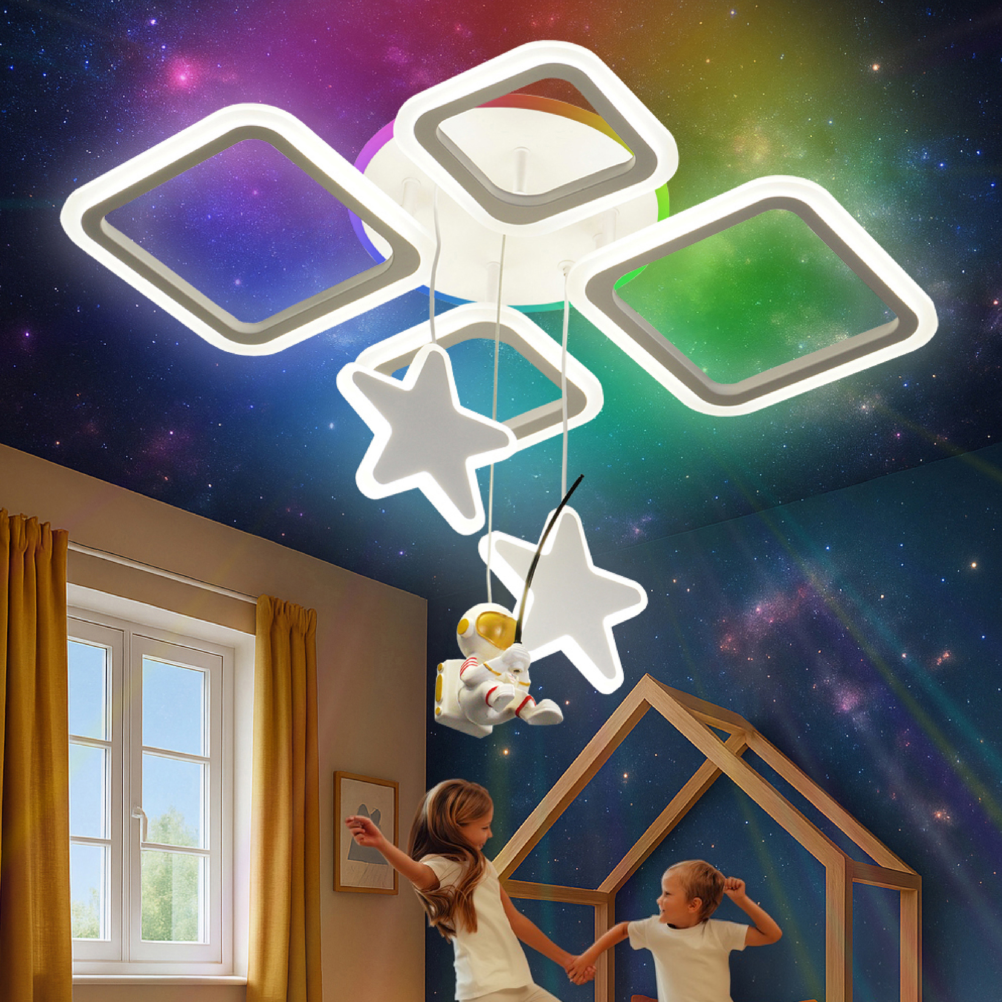 Изображение товара Люстра потолочная светодиодная Estares 231004 Oval с пультом управления 18 м² регулируемый цвет света RGB цвет белый