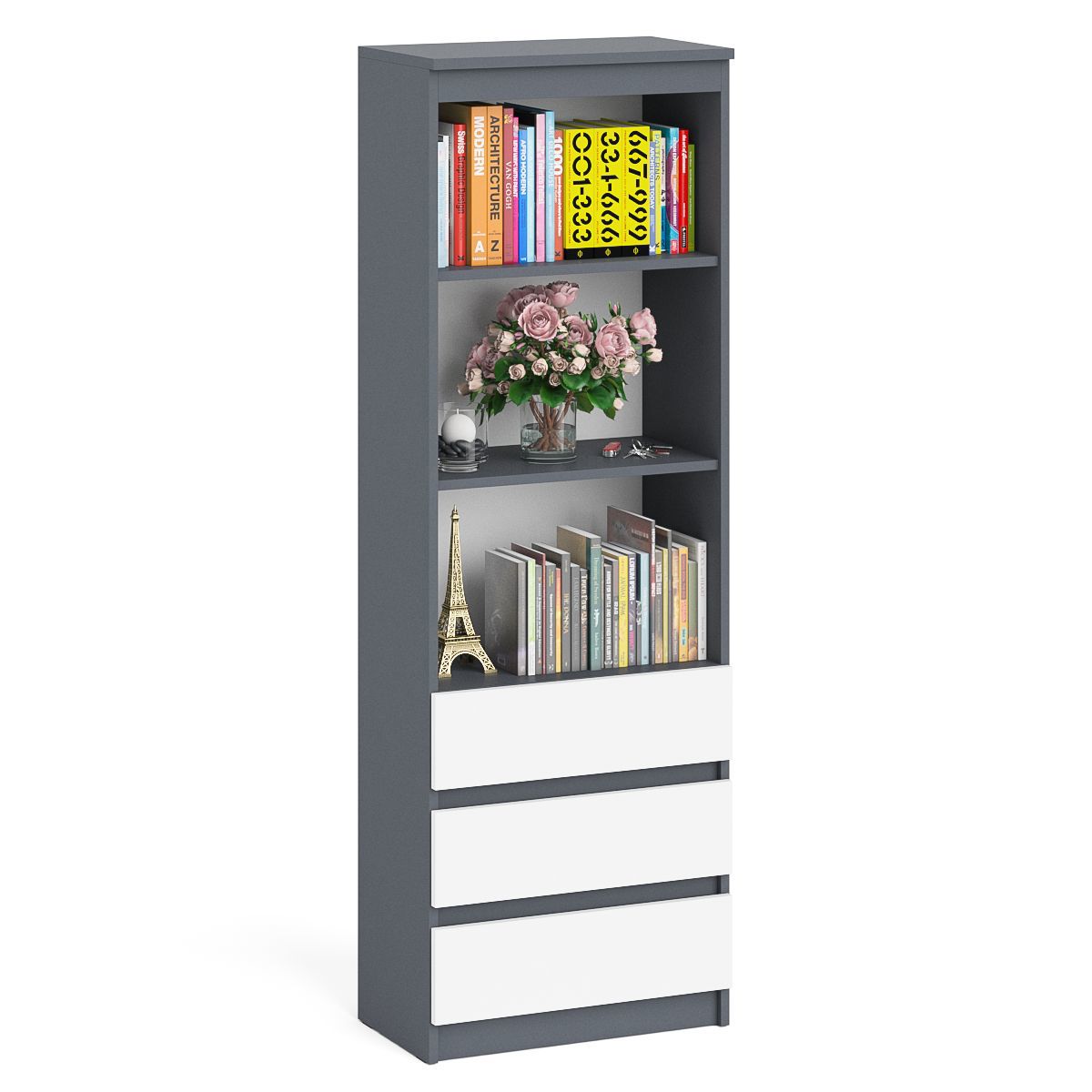 Изображение товара Стеллаж Свк Мори 3 полки 60x180x35 см ЛДСП цвет графит/белый