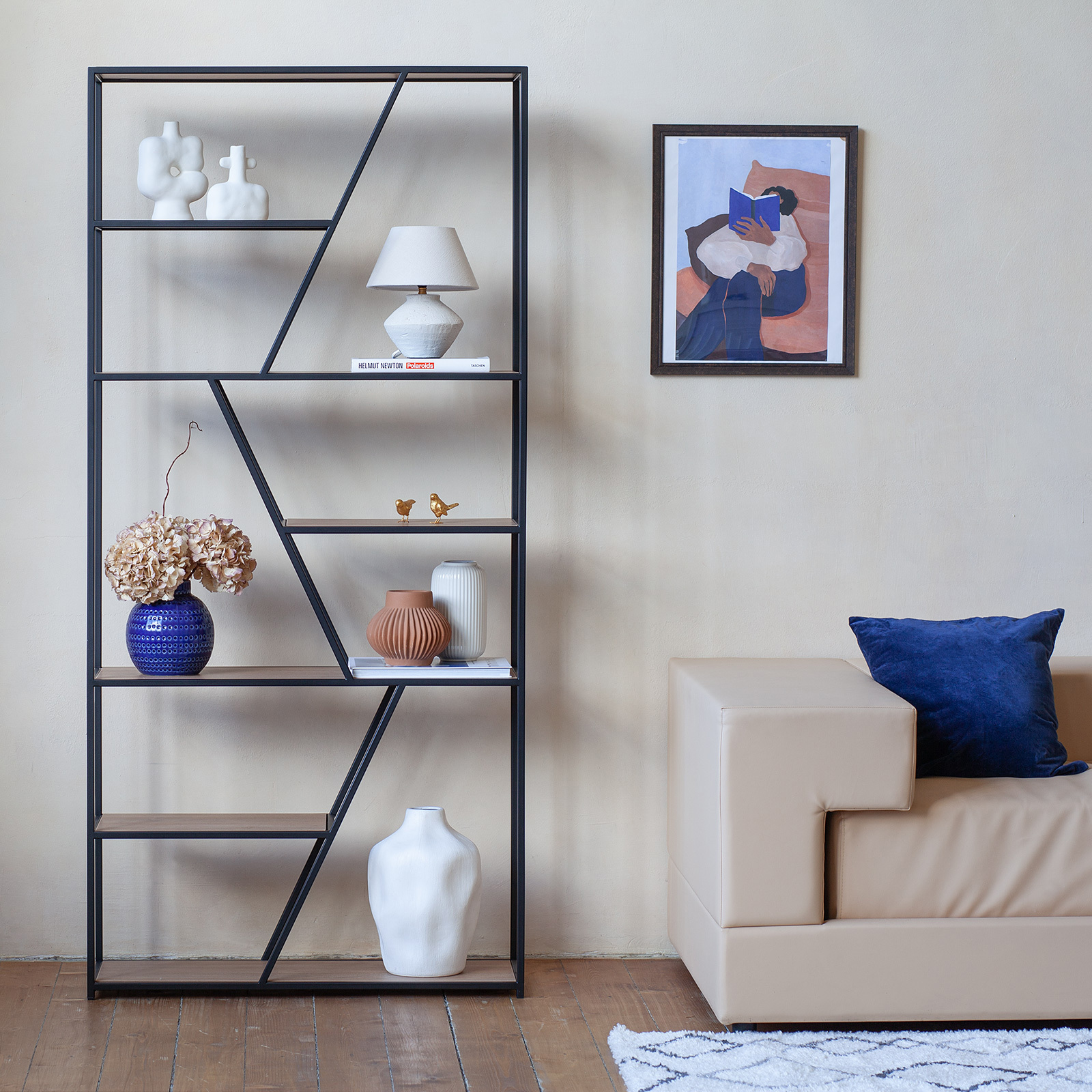 Изображение товара Стеллаж Greenween Arnetta Робиния 90x192x30 см черный с полками из ЛДСП