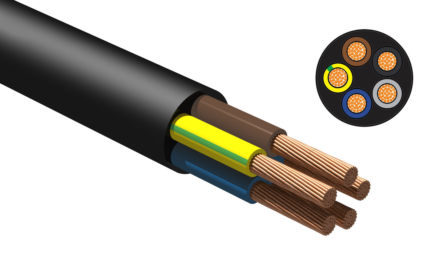 Изображение товара NVO КГТП-ХЛ 5x10 25 м — гибкий кабель ГОСТ 24334-2020, 660 В, черный матовый