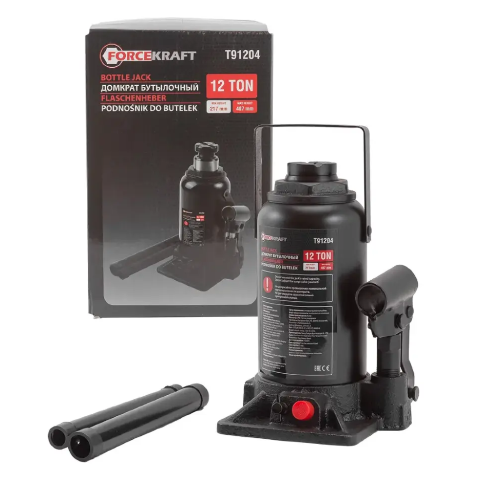 Изображение товара Домкрат бутылочный механический Forcekraft FK-T91204 DS до 12 т, 217-407 мм