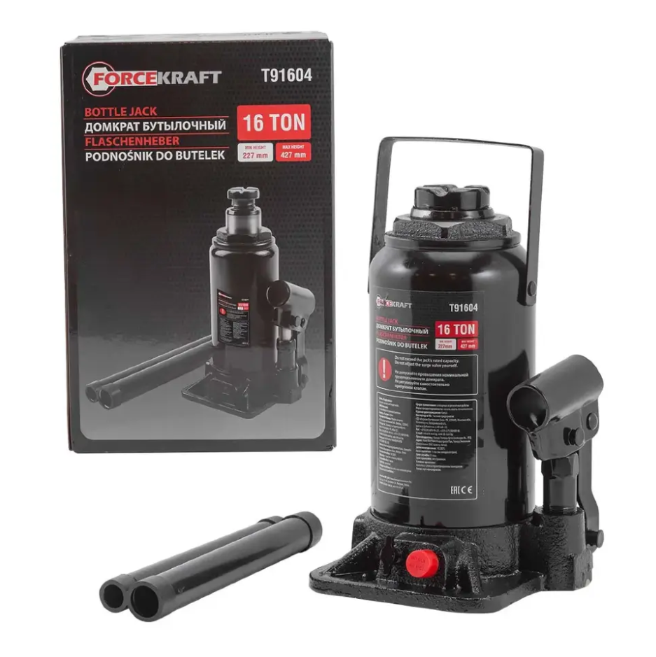 Изображение товара Домкрат бутылочный механический Forcekraft FK-T91604 DS до 16 т, 227-427 мм