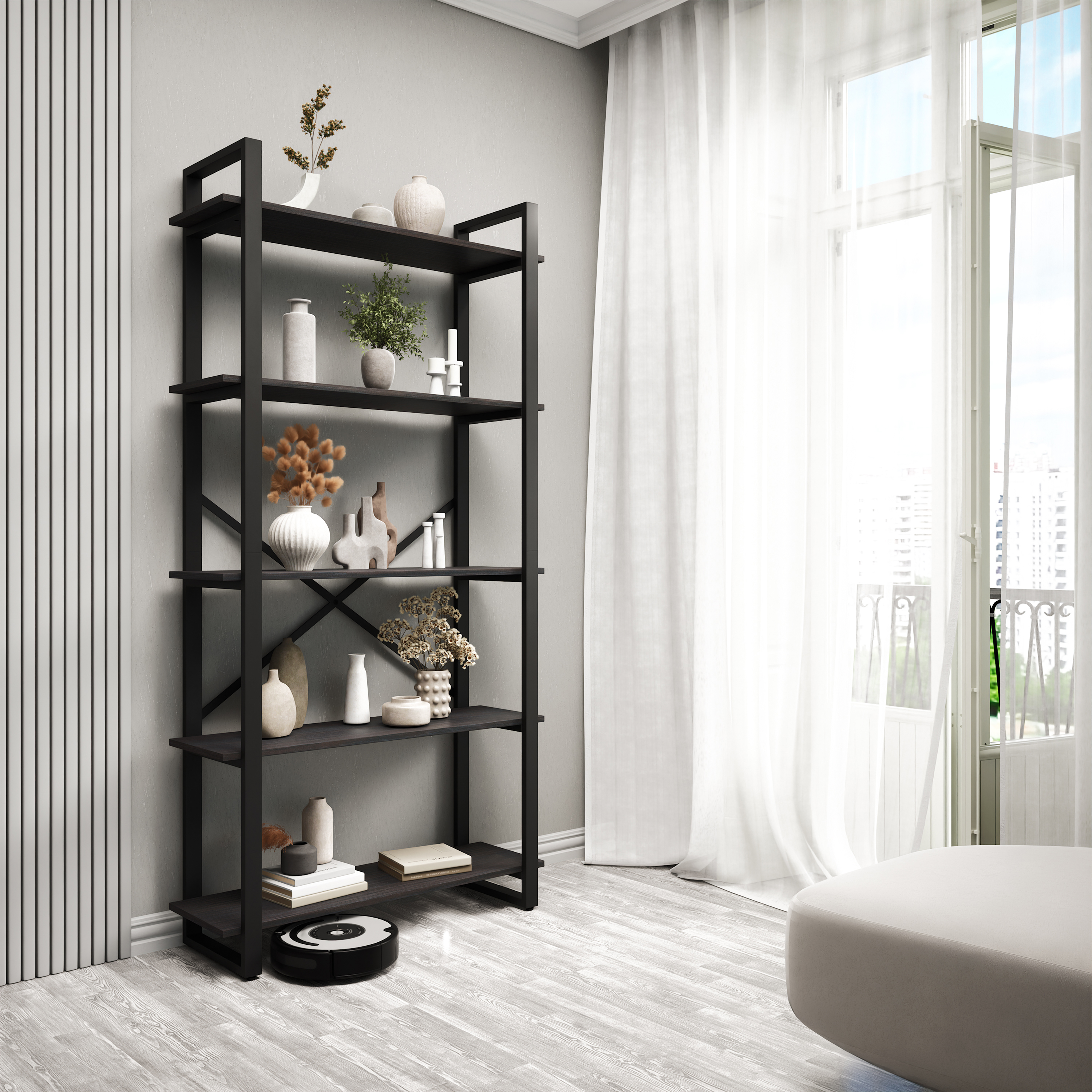 Изображение товара Стеллаж с полками Лофт A1 home 5 полок 90x180x31 см металл цвет дуб ниагара