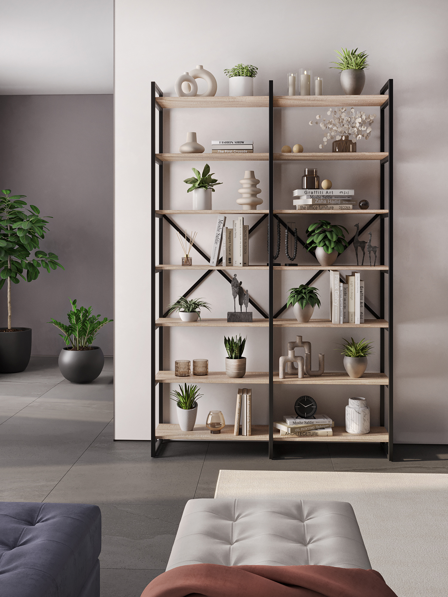 Изображение товара Стеллаж A1 home Bruno double 7 полок 134x210x34 см металл цвет дуб сонома