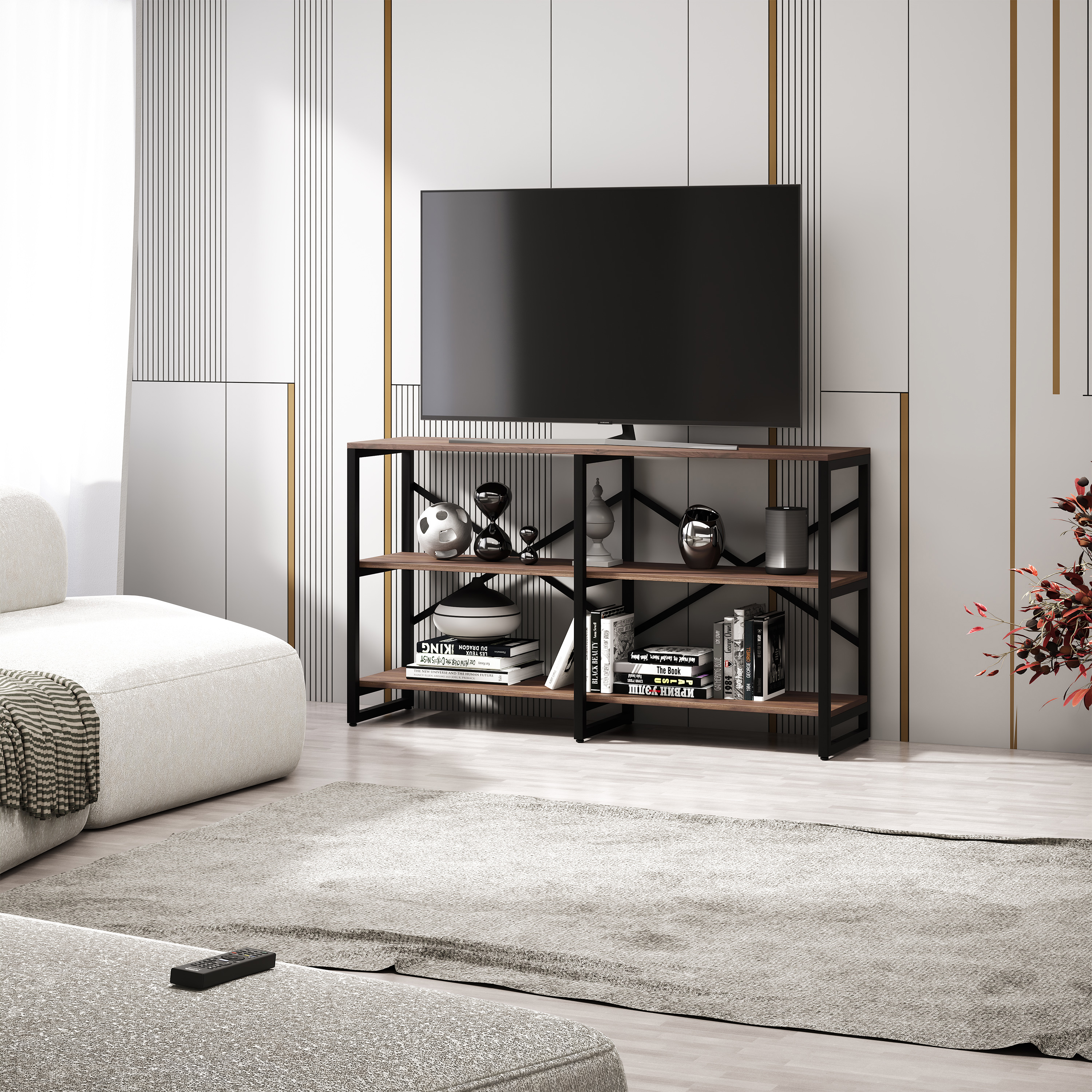 Изображение товара Стеллаж A1 home Bruno double 3 полки 134x75x34 см металл цвет американский орех