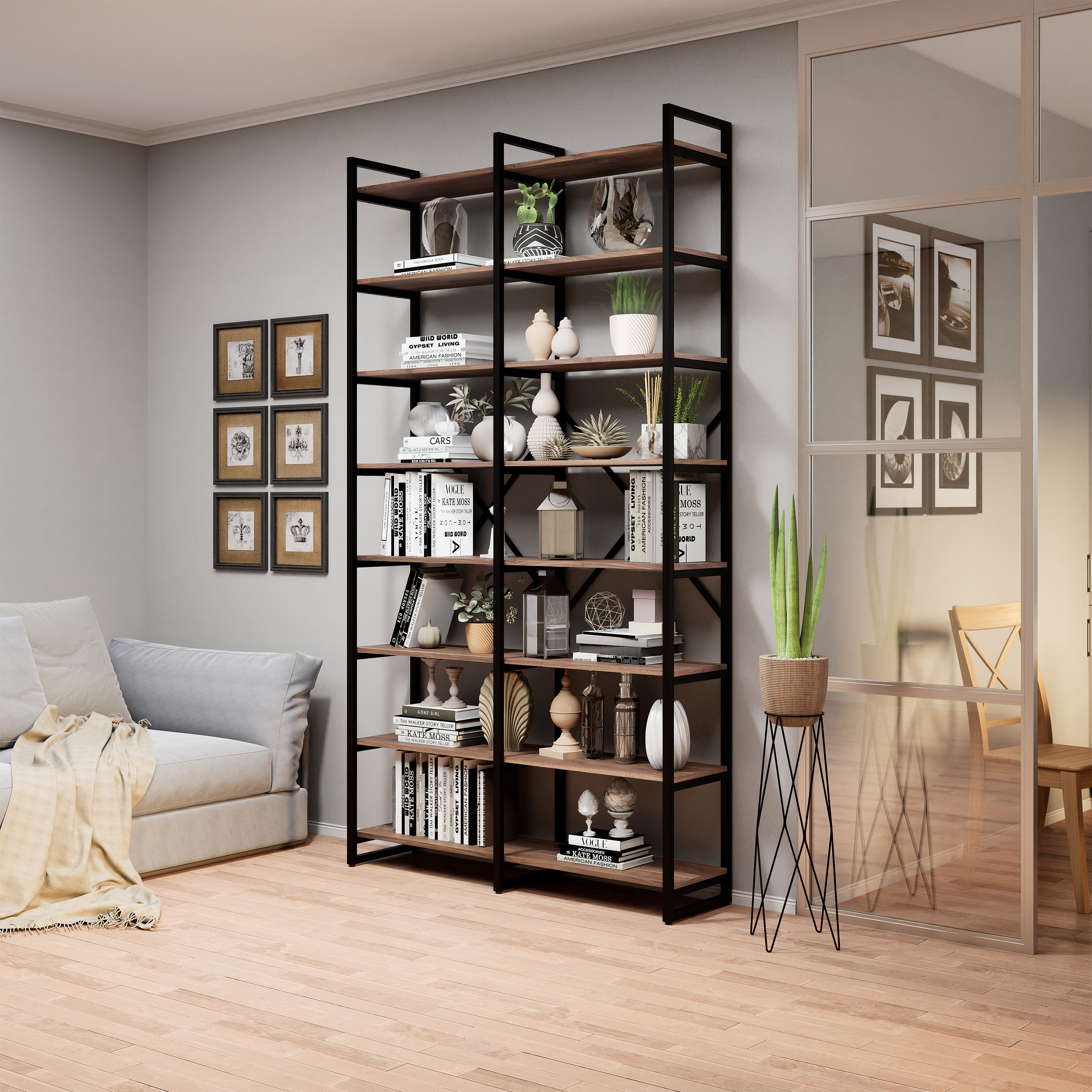 Изображение товара Стеллаж A1 home Bruno double 8 полок металл американский орех 134x240x34 см