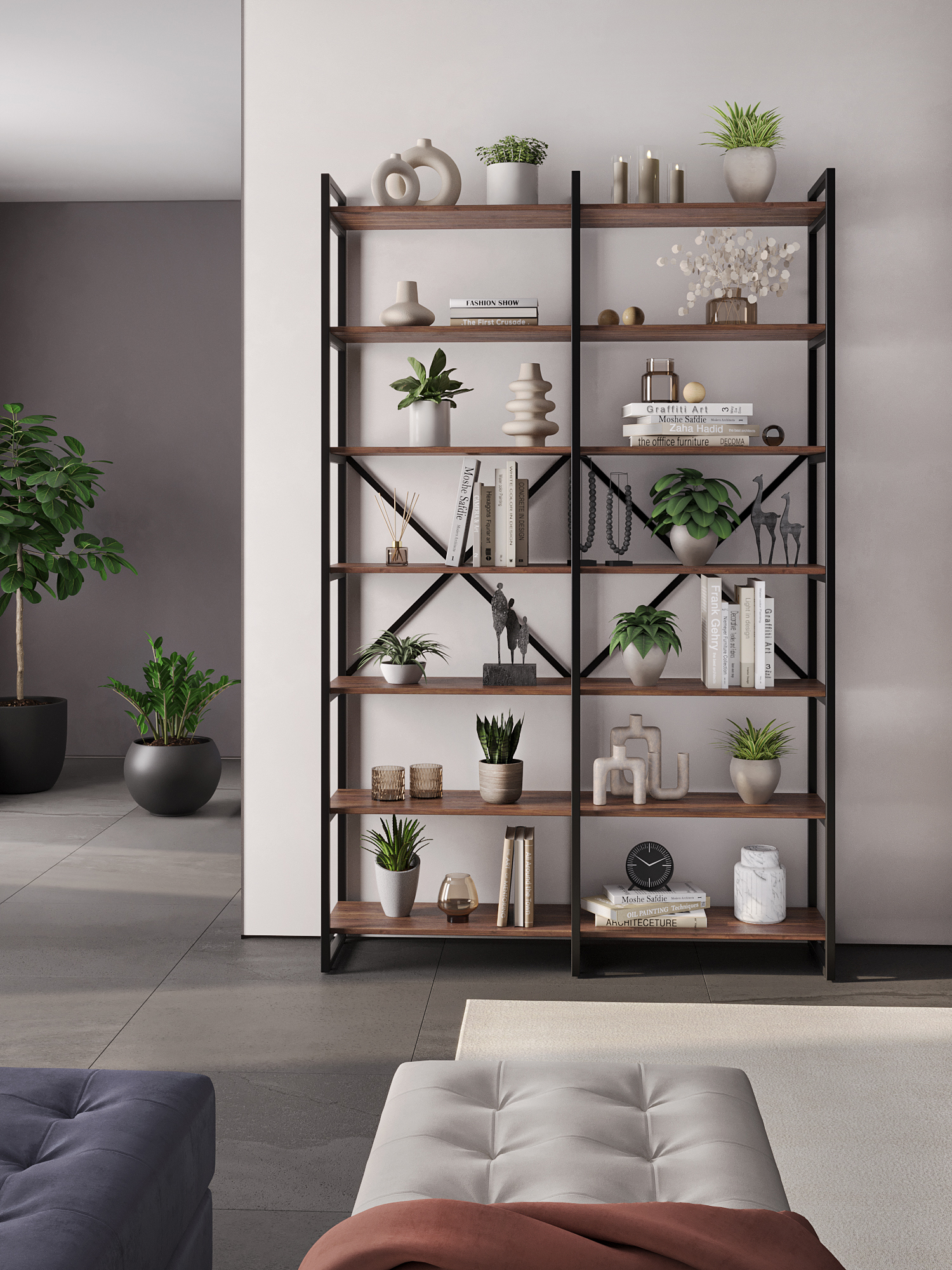 Изображение товара Стеллаж A1 Home Bruno Double 7 полок в стиле лофт 210x134x34 см металл американский орех