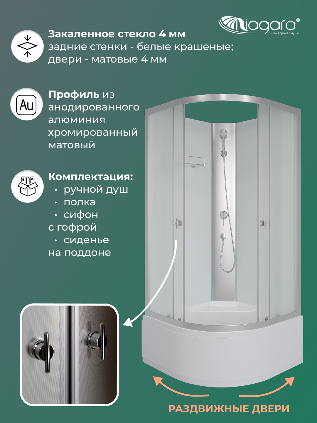 Изображение товара Душевая кабина Niagara LK-MP-9090-40-CMT-BK высокий поддон 90x90см