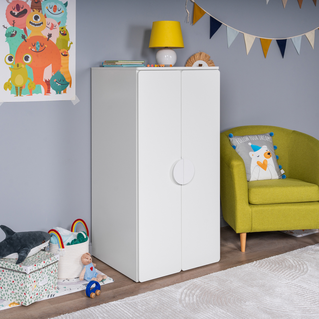 Изображение товара Шкаф распашной Гуд Лакк ПИКСИ с 2 дверями и полкой белый для детской