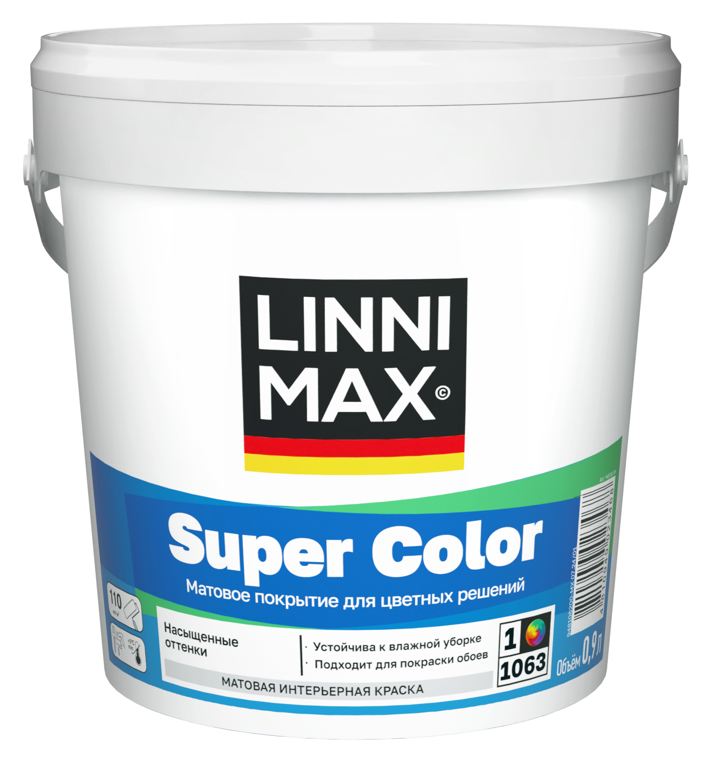 Изображение товара Краска для стен и потолков моющаяся Linnimax Super Color матовая цвет белый база A 0.9 л