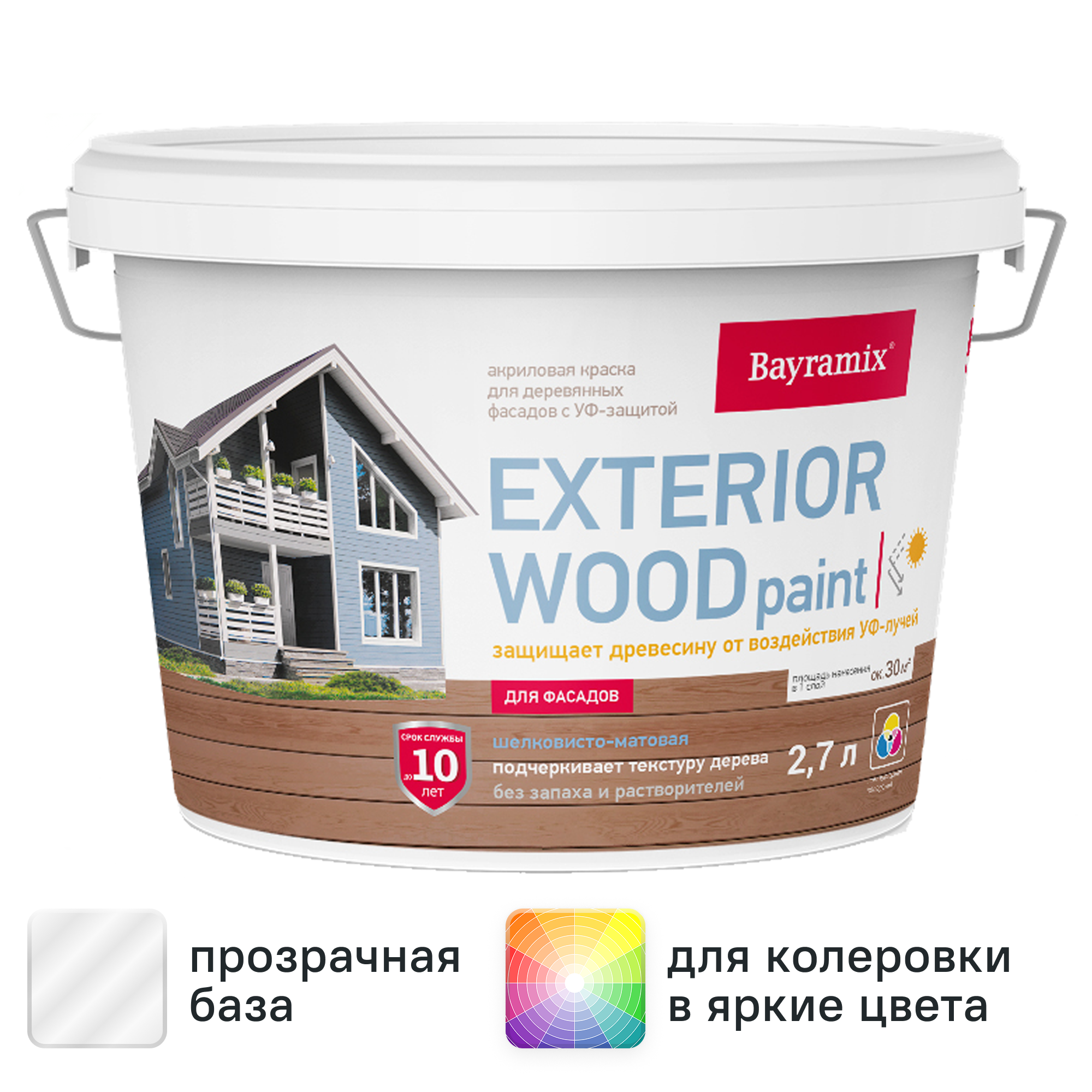 Изображение товара Краска для деревянных фасадов Bayramix Exterior Wood матовая цвет прозрачный 2.7 л