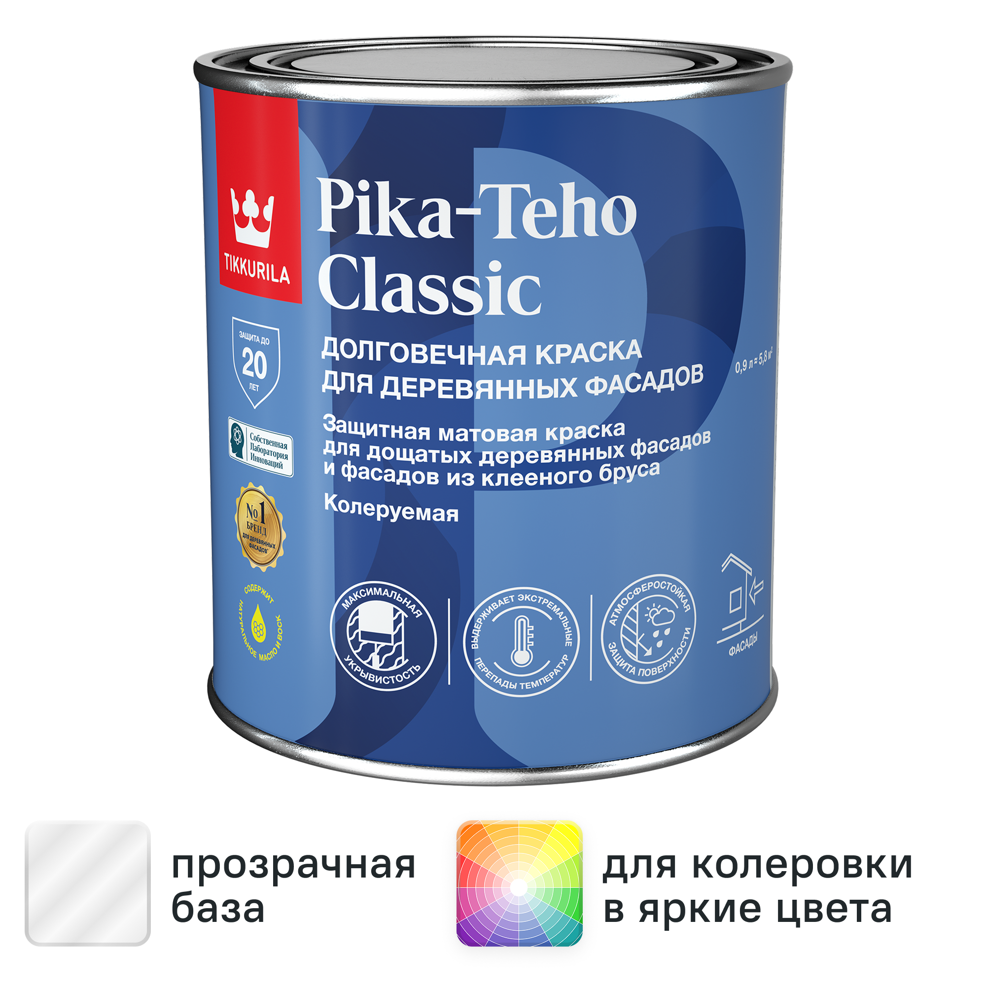 Изображение товара Краска фасадная Tikkurila Pika-Teho Classic моющаяся матовая прозрачная база C 0.9 л