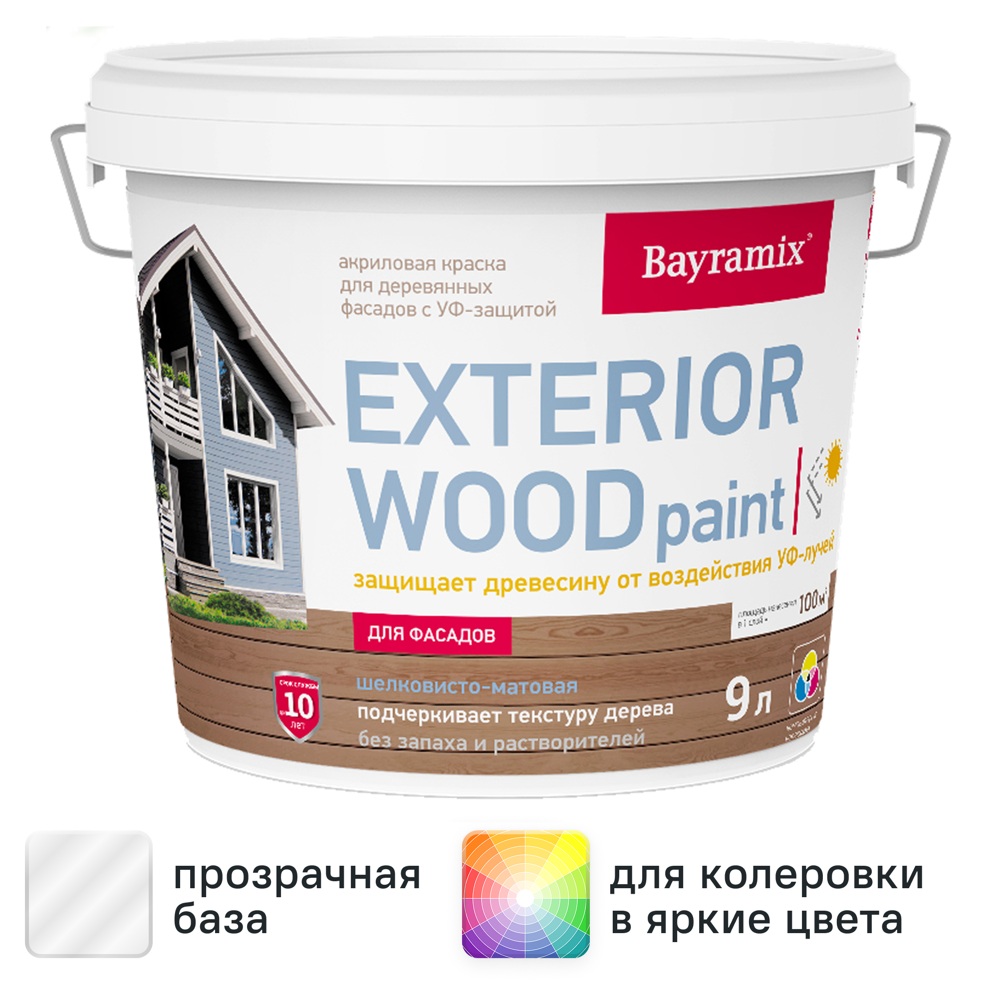 Изображение товара Краска для дерева Bayramix Exterior Wood матовая бесцветная 9л Изображение товара Краска для дерева Bayramix Exterior Wood матовая бесцветная 9л