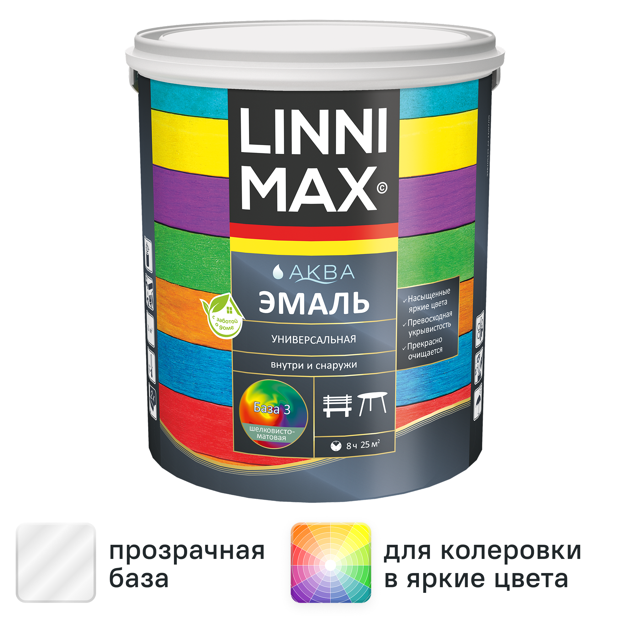 Изображение товара Эмаль Linnimax прозрачная полуматовая 2.35л для дерева и металла