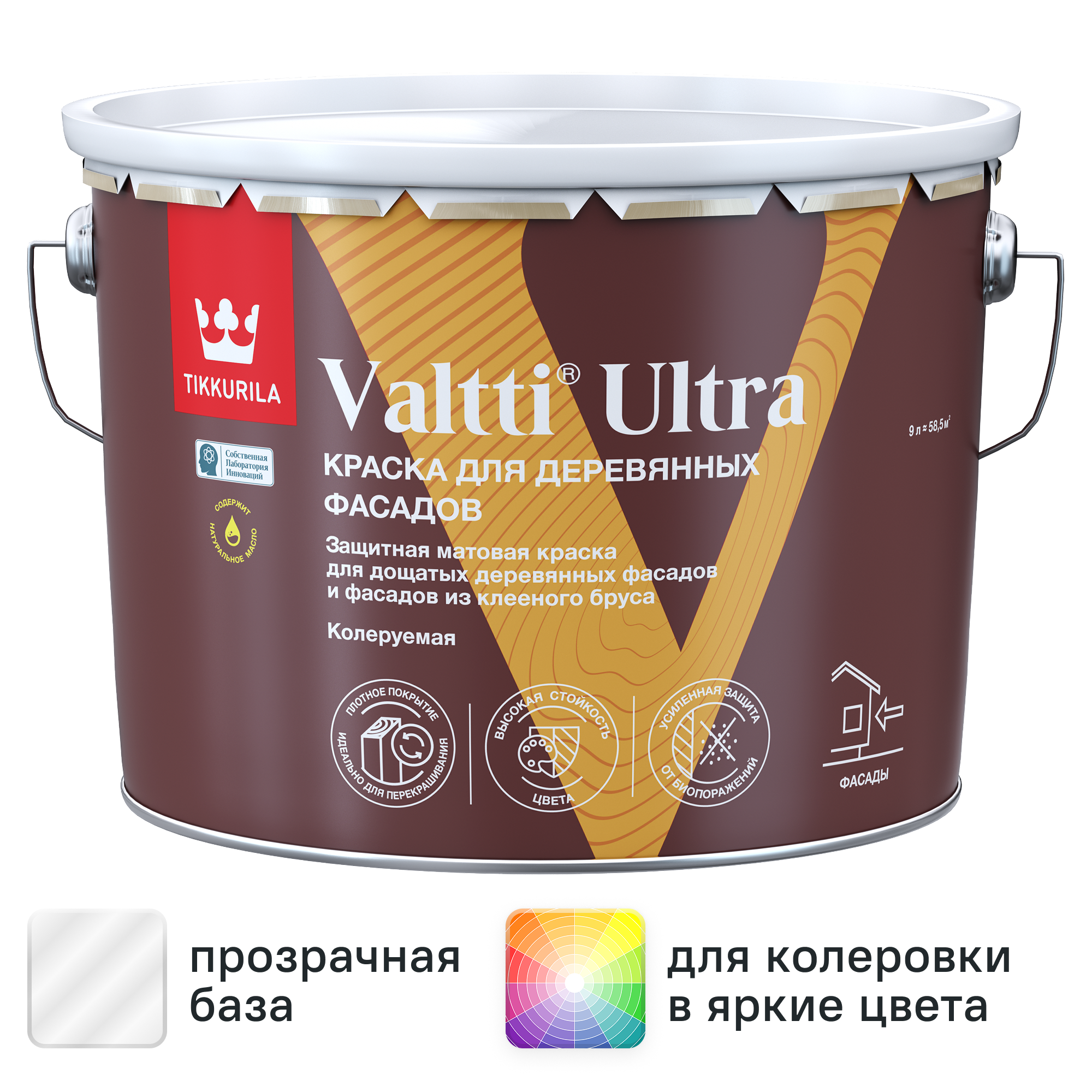 Изображение товара Краска для деревянных фасадов Tikkurila Valtti Ultra матовая прозрачная база С 9 л