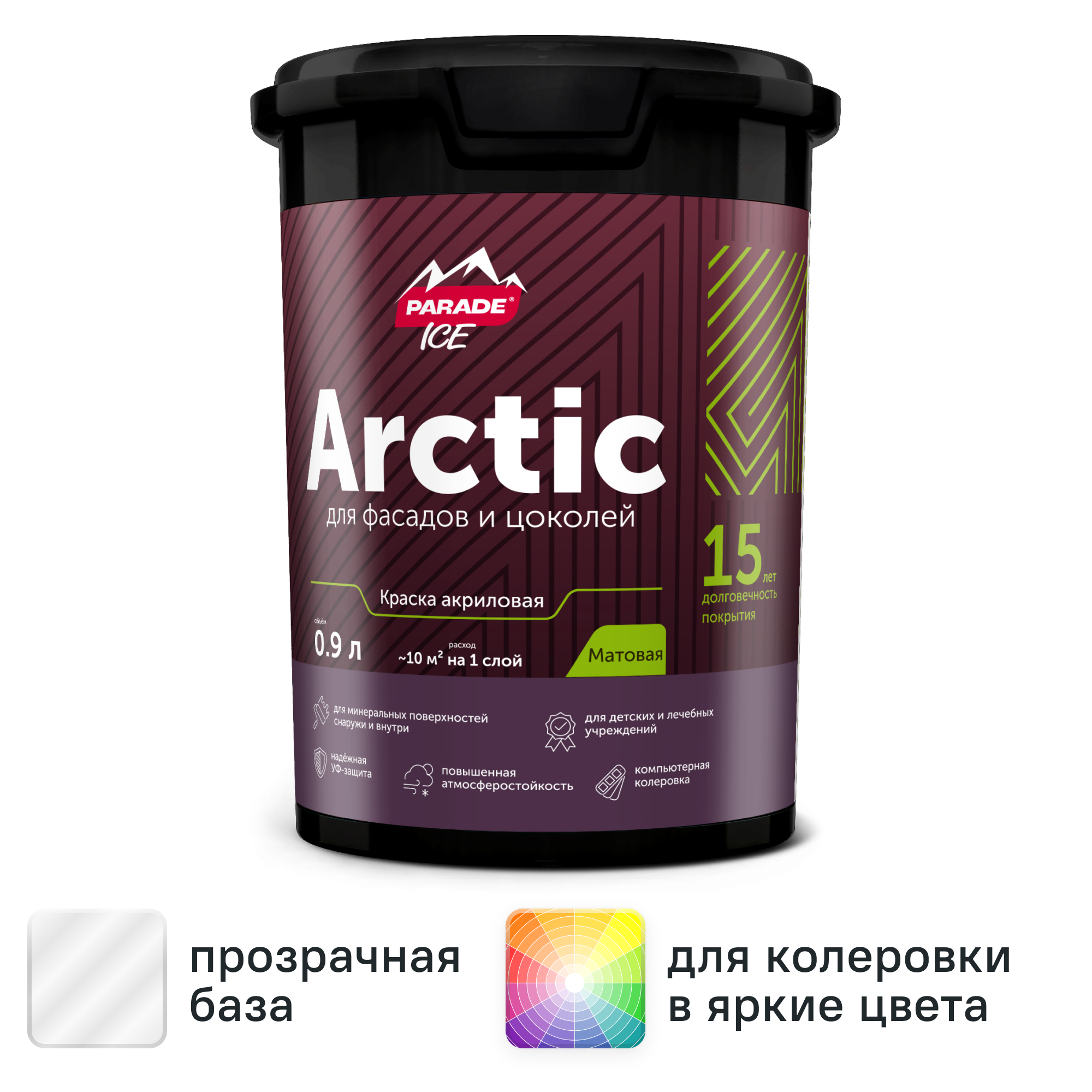 Изображение товара Краска фасадная Parade Arctic матовая прозрачная база С 0.9 л