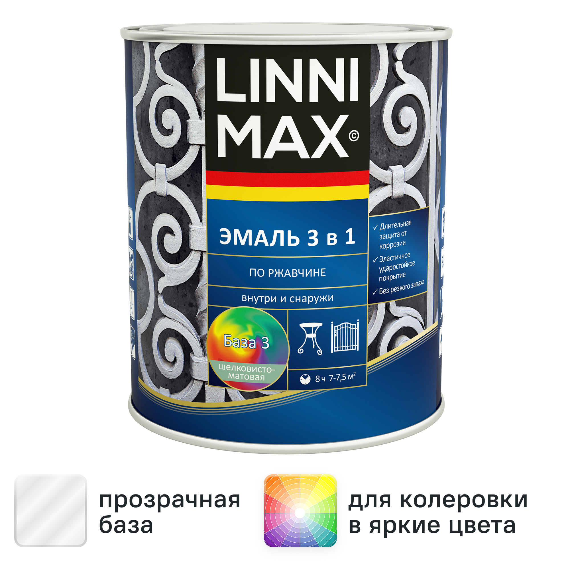 Изображение товара Грунт-эмаль по ржавчине 3 в 1 Linnimax цвет прозрачный полуматовый база Б3 0.69 л