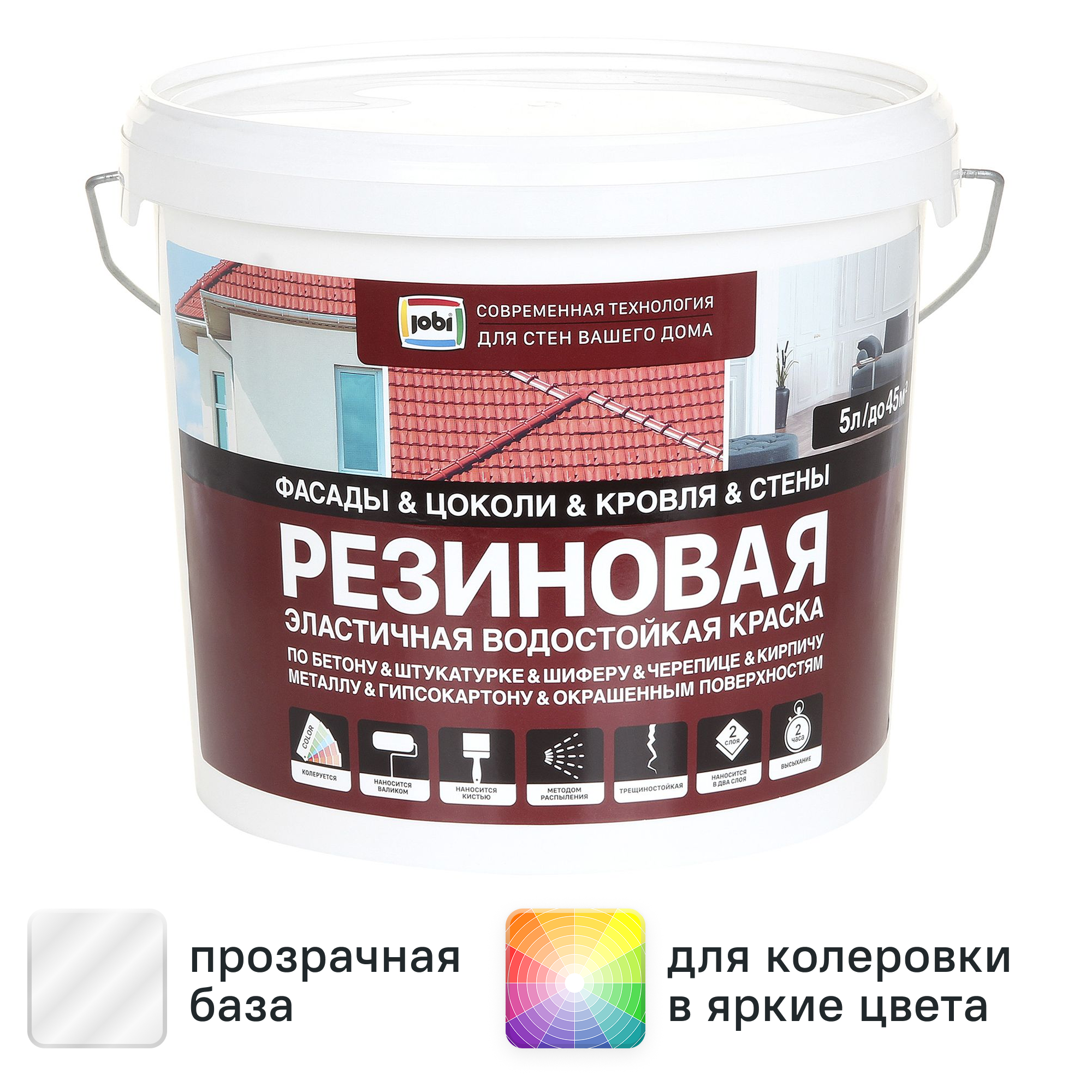 Изображение товара Резиновая фасадная краска Jobi Трещиностойкая матовая 5 л