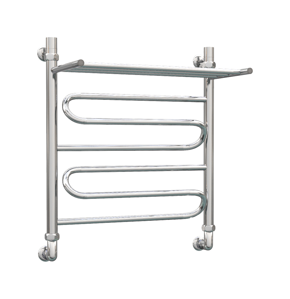 Изображение товара Водяной полотенцесушитель с полкой Зиг-Заг 600x430 мм нержавеющая сталь хром Россия