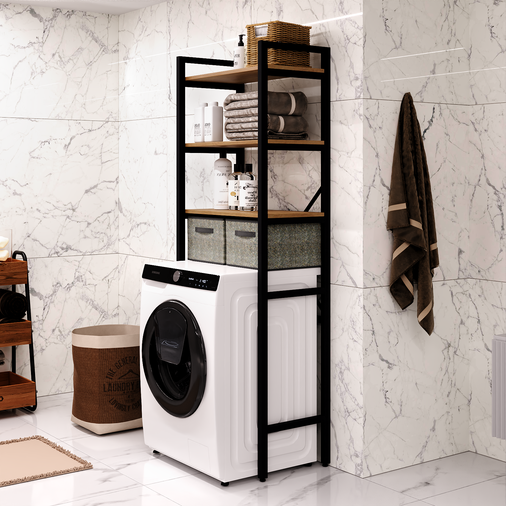 Изображение товара Стеллаж над стиральной машиной в ванную A1 Home Ariel Лофт 68x34x180см дуб сонома