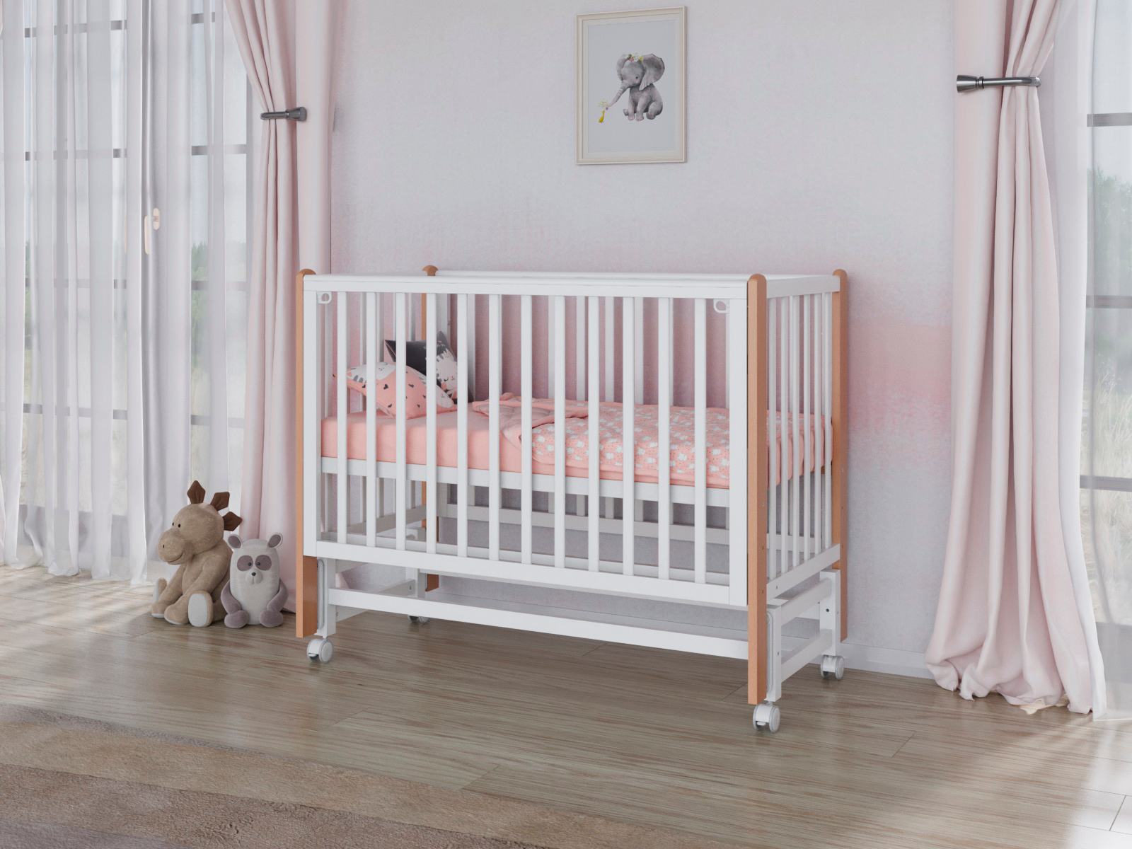 Изображение товара Кровать для новорожденных Incanto Astra 120x60 см массив дерева цвет белый/бук