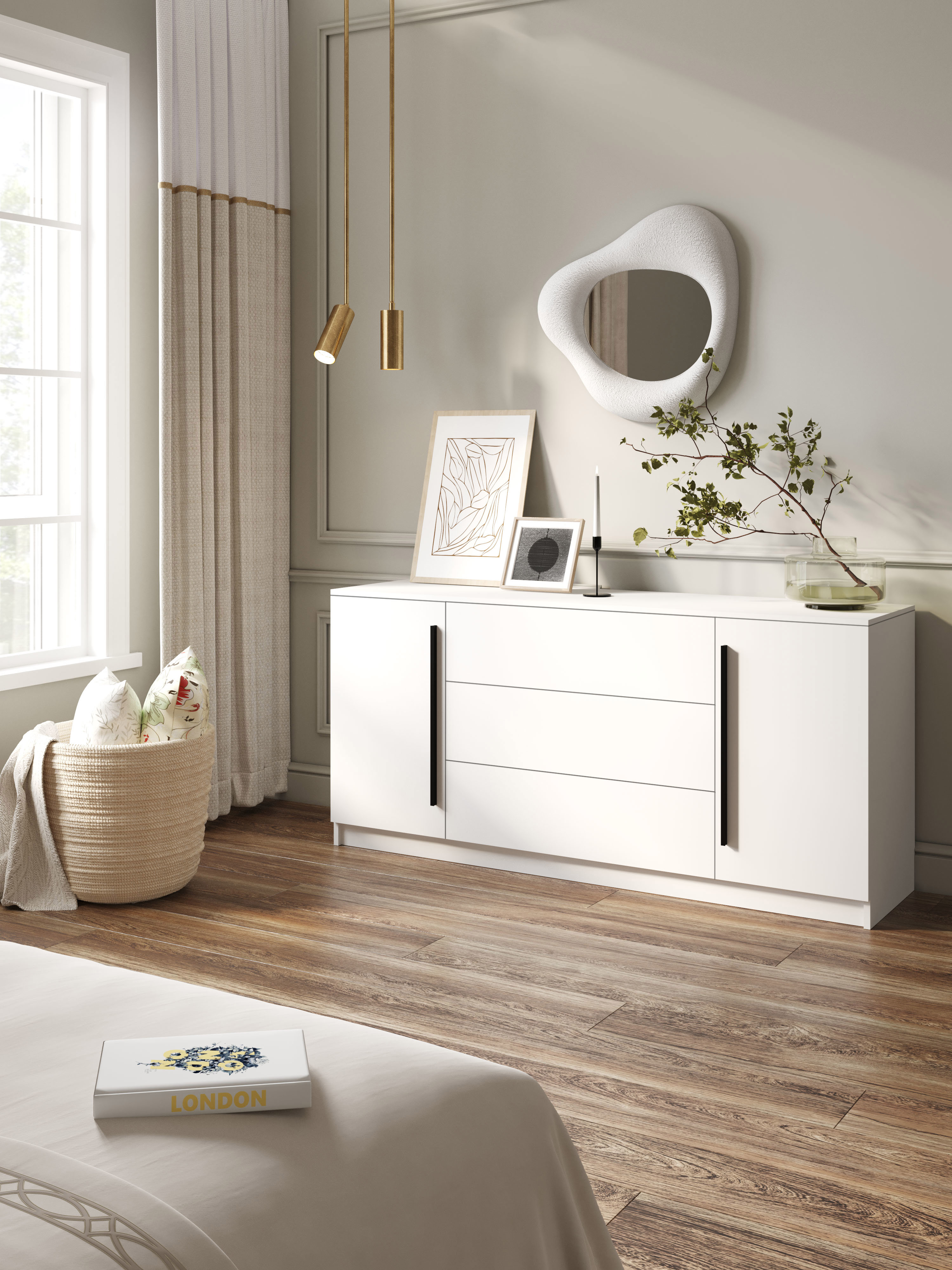 Изображение товара Комод Принцесса мелания 3050 3 ящика 160х42х75.5 см ЛДСП цвет белый