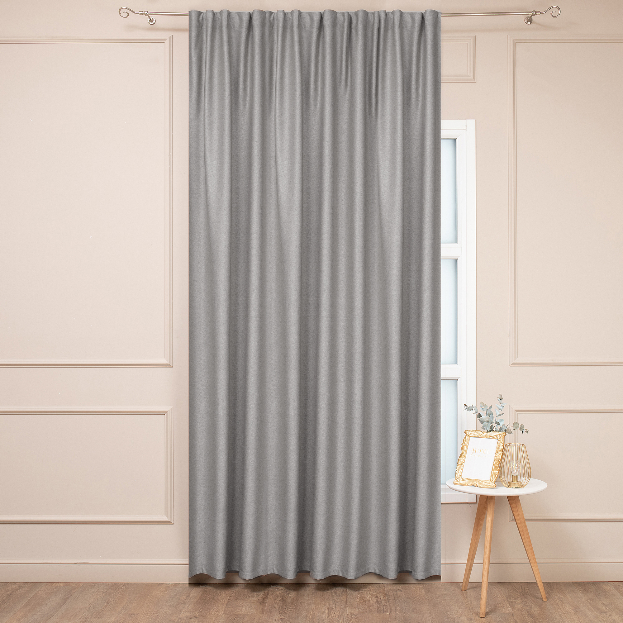 Изображение товара Штора на ленте 200x280 см серая для спальни из рогожки